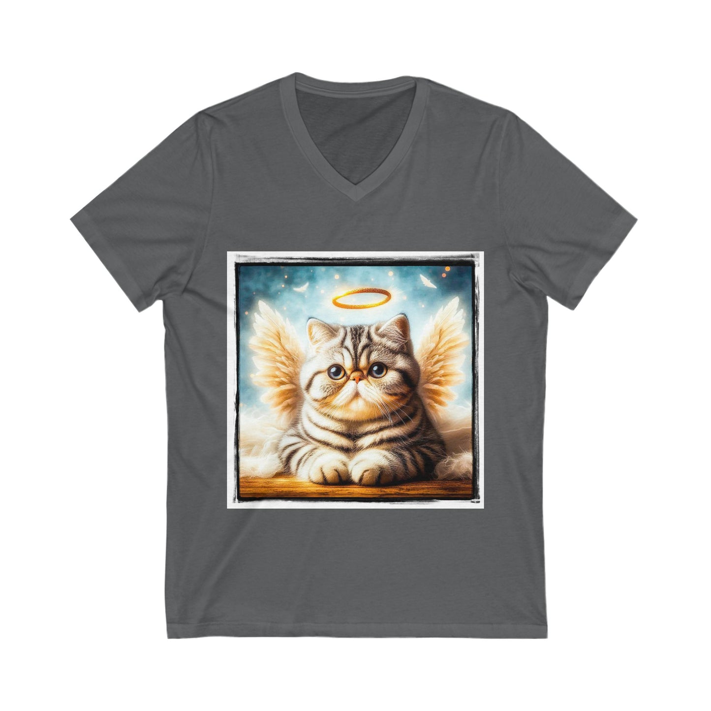 Exotic Shorthair Cat fluffy Angel Short Sleeve V-Neck Tee