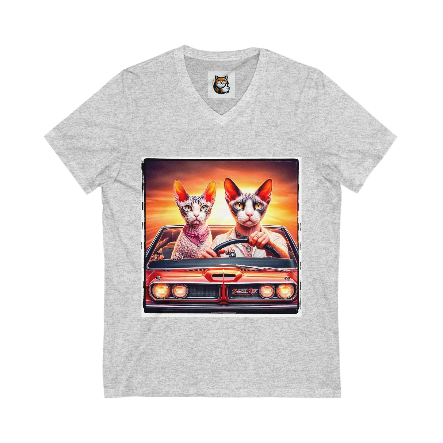 Wacky Devon Rex Cat driving car  Jersey Short Sleeve V-Neck Tee