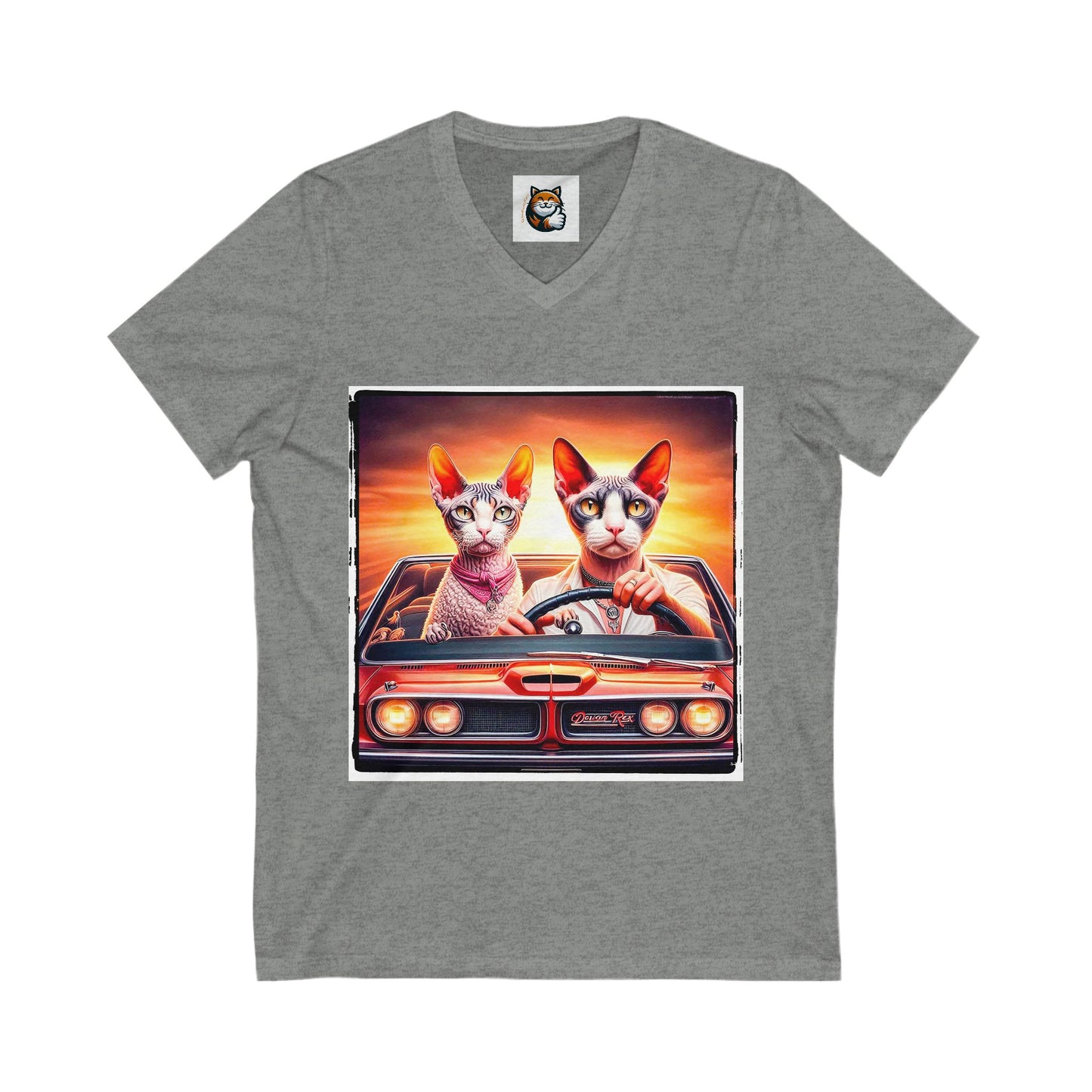 Wacky Devon Rex Cat driving car  Jersey Short Sleeve V-Neck Tee