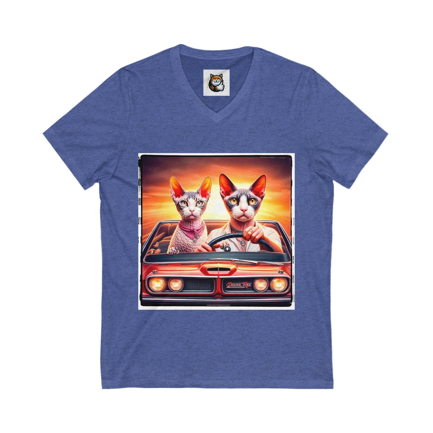 Wacky Devon Rex Cat driving car  Jersey Short Sleeve V-Neck Tee