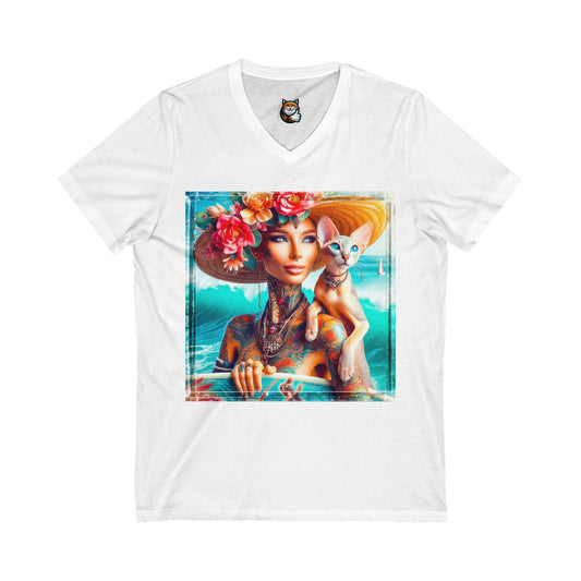 Oriental Shorthair Unisex Jersey Short Sleeve V-Neck Tee