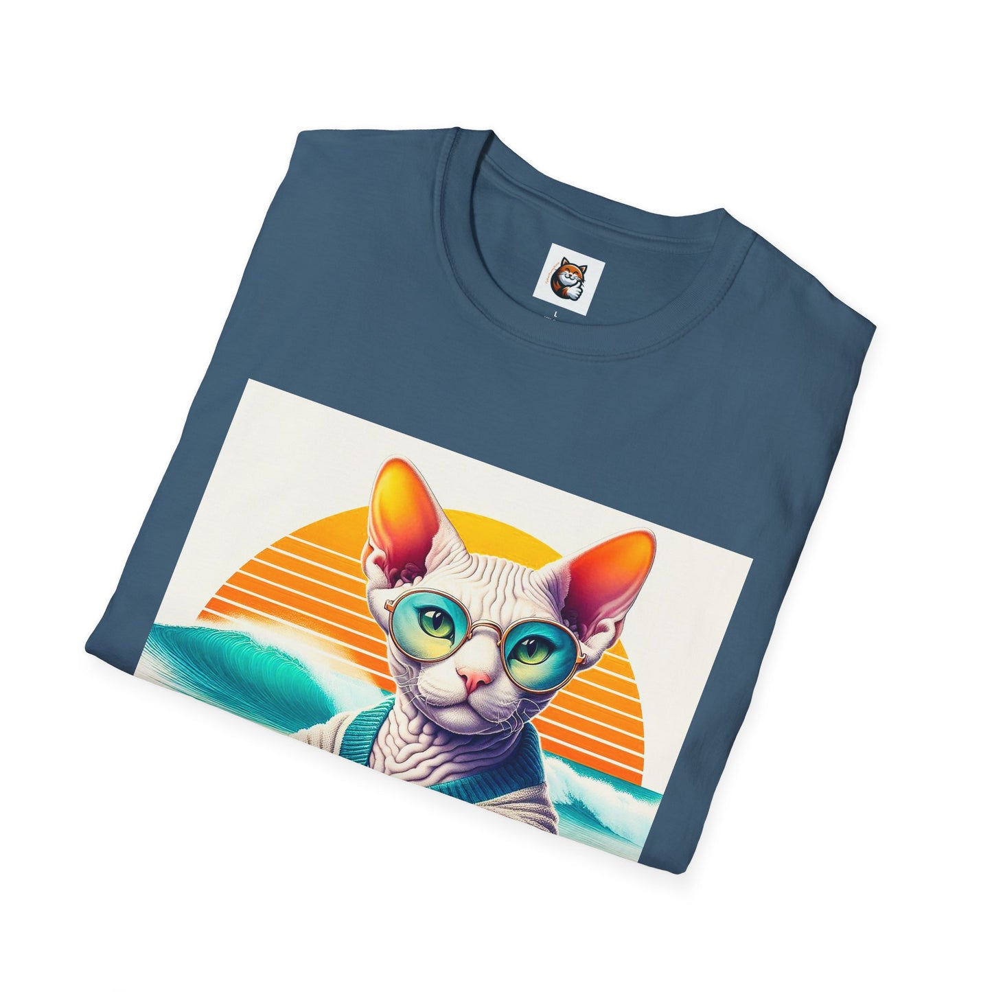 Devon Rex Cat surfing beauty  Softstyle T-Shirt