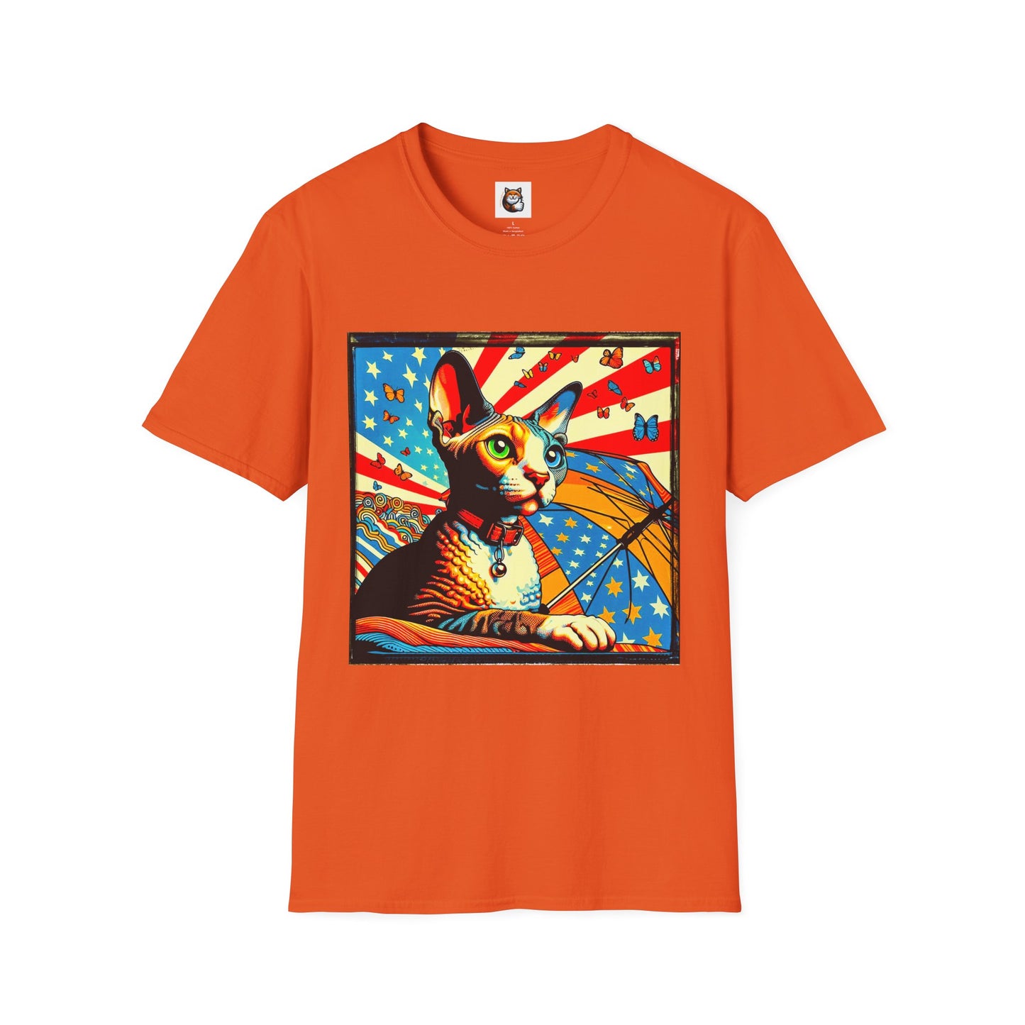 Devon Rex Cat American flag  Softstyle T-Shirt