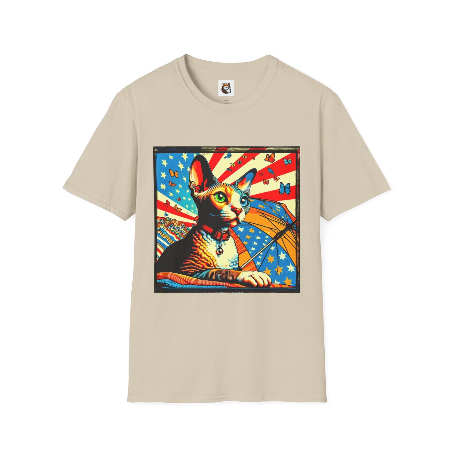 Devon Rex Cat American flag  Softstyle T-Shirt