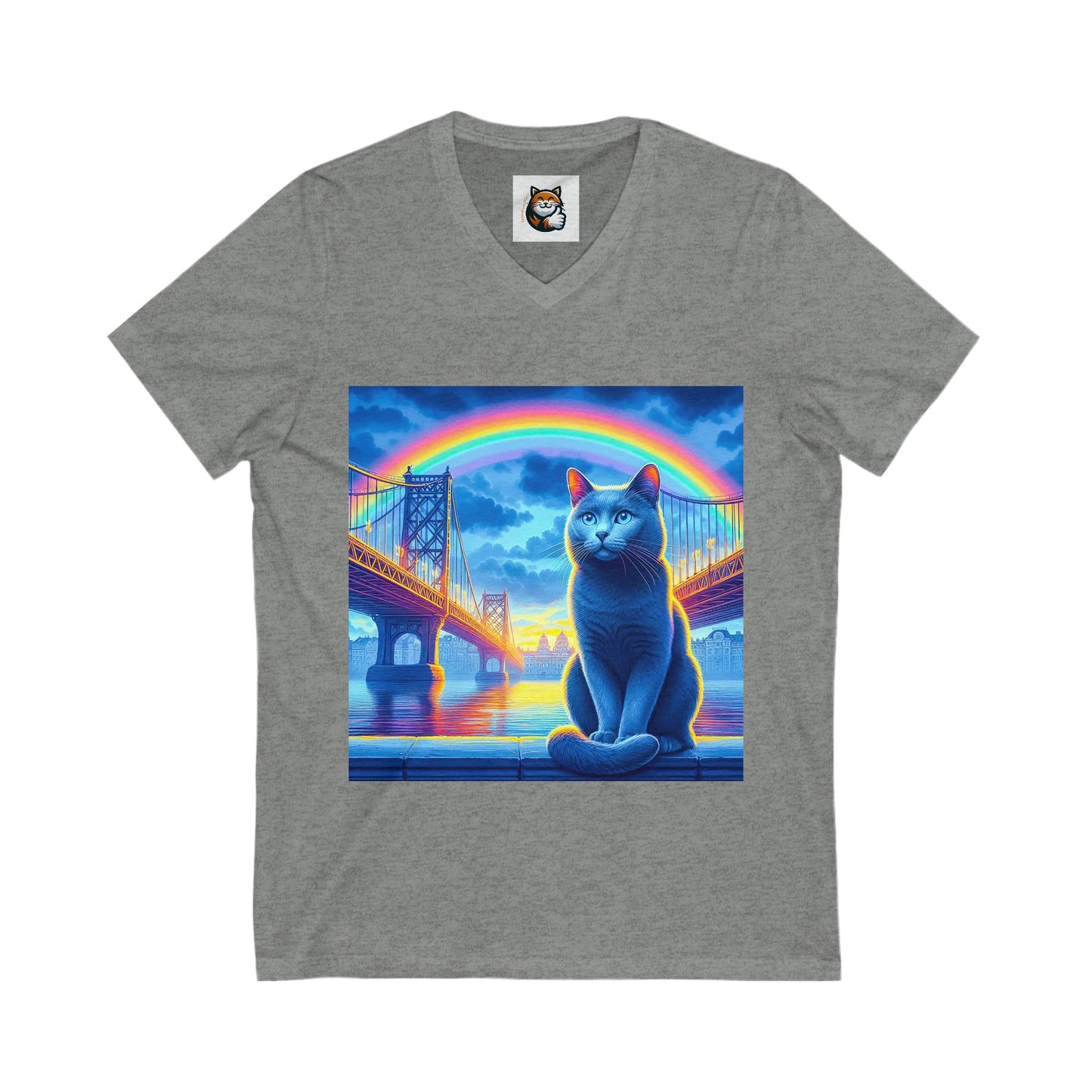 Russian Blue Cat Unisex Jersey Short Sleeve V-Neck Tee