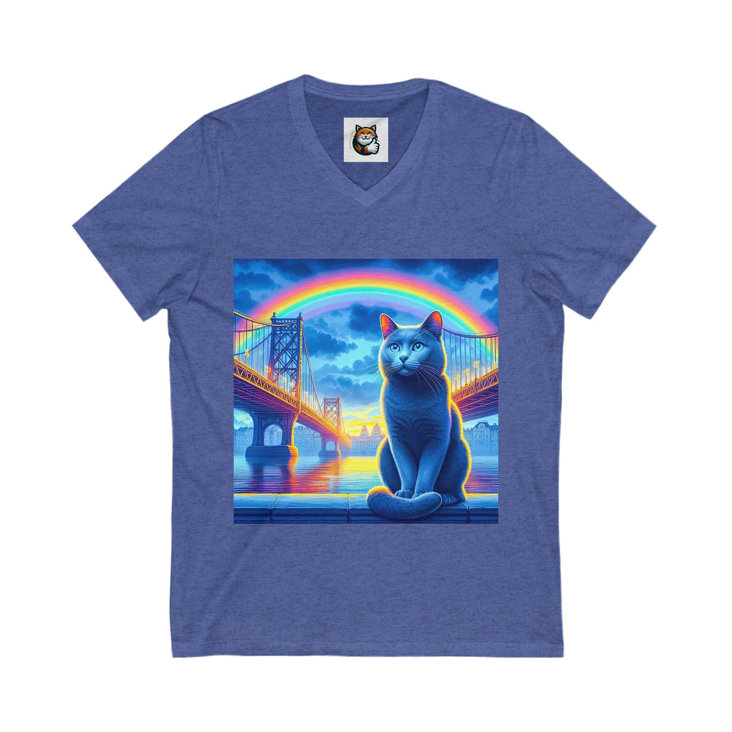 Russian Blue Cat Unisex Jersey Short Sleeve V-Neck Tee