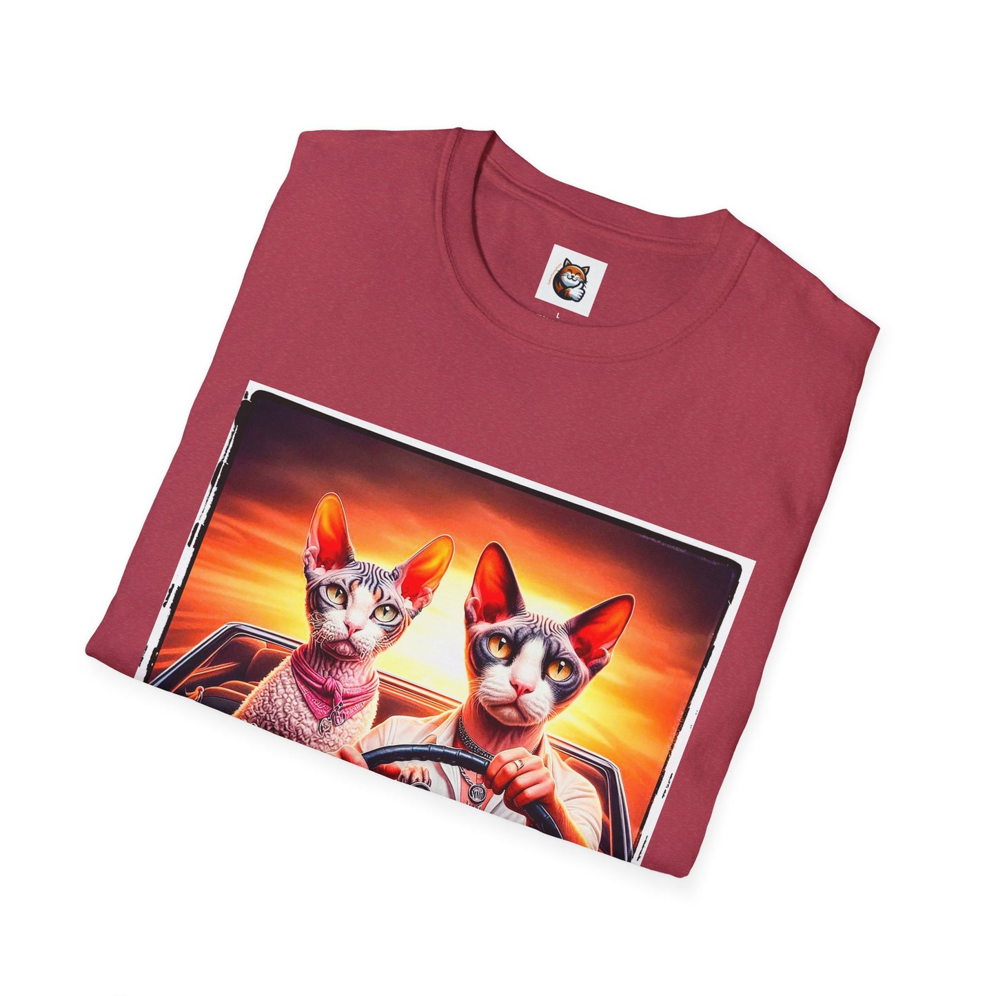 Wacky  Devon Rex Cats driving  Unisex Softstyle T-Shirt