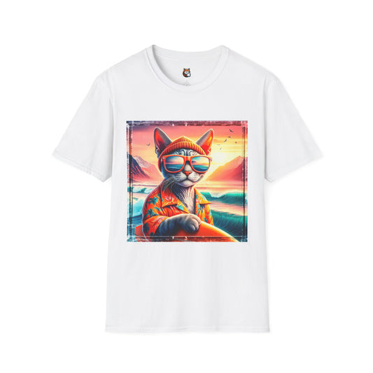 Devon Rex Cat surfs up Softstyle T-Shirt