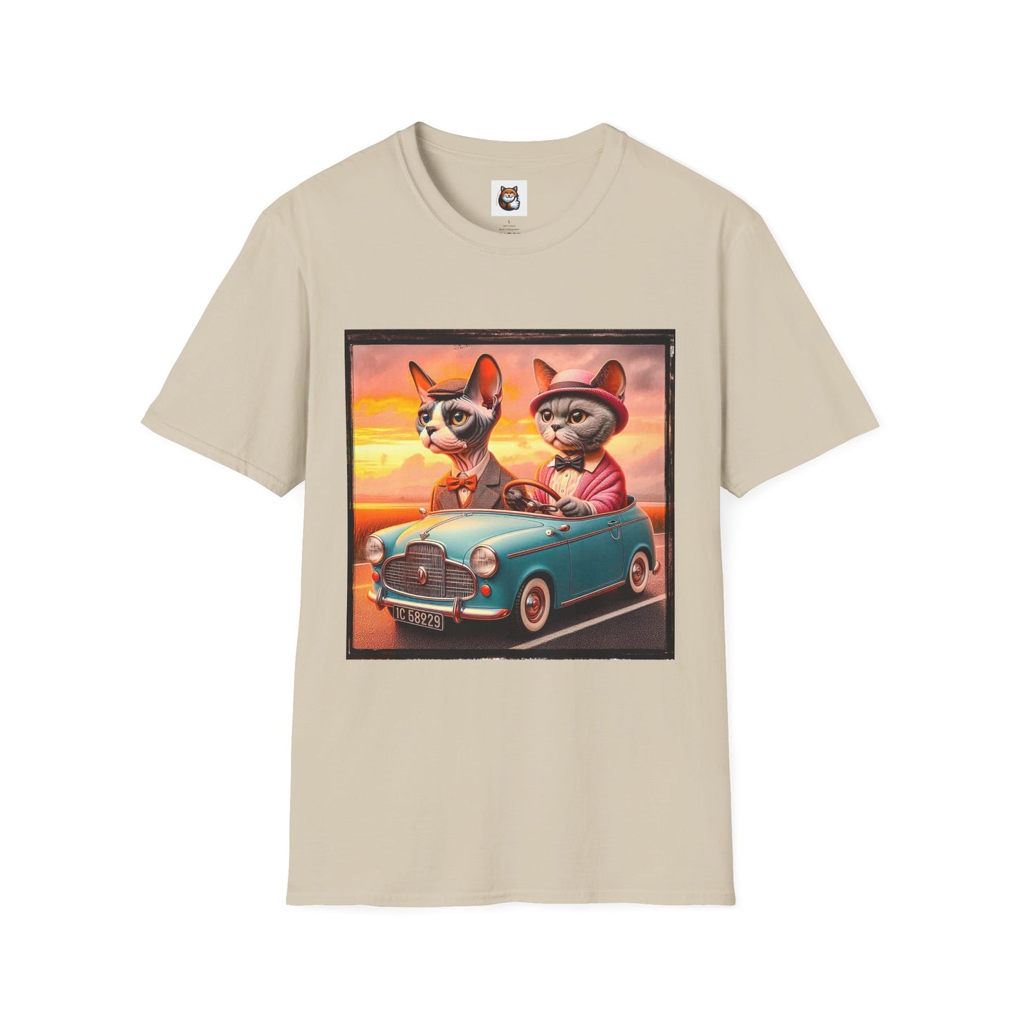 Wacky Devon Rex driving Unisex Softstyle T-Shirt