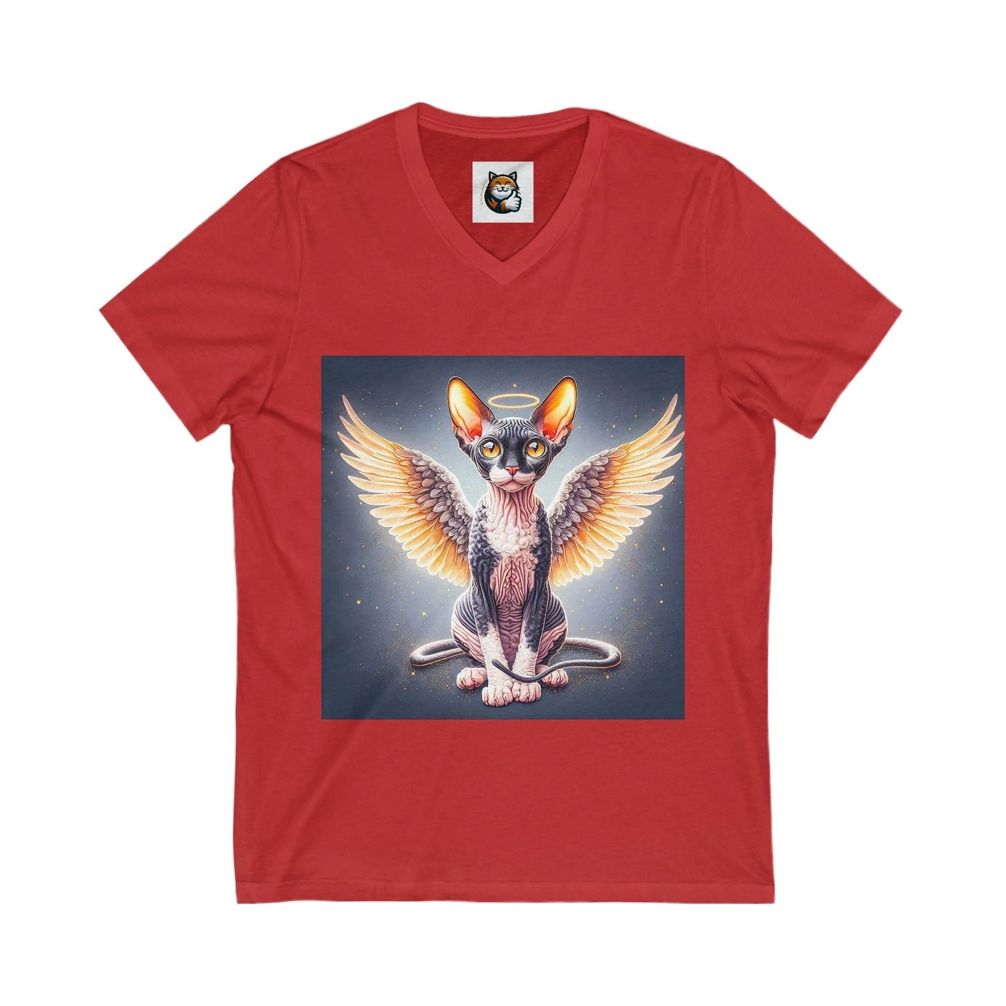 Cornish Rex Cat Unisex Jersey Short Sleeve V-Neck Tee by Printify