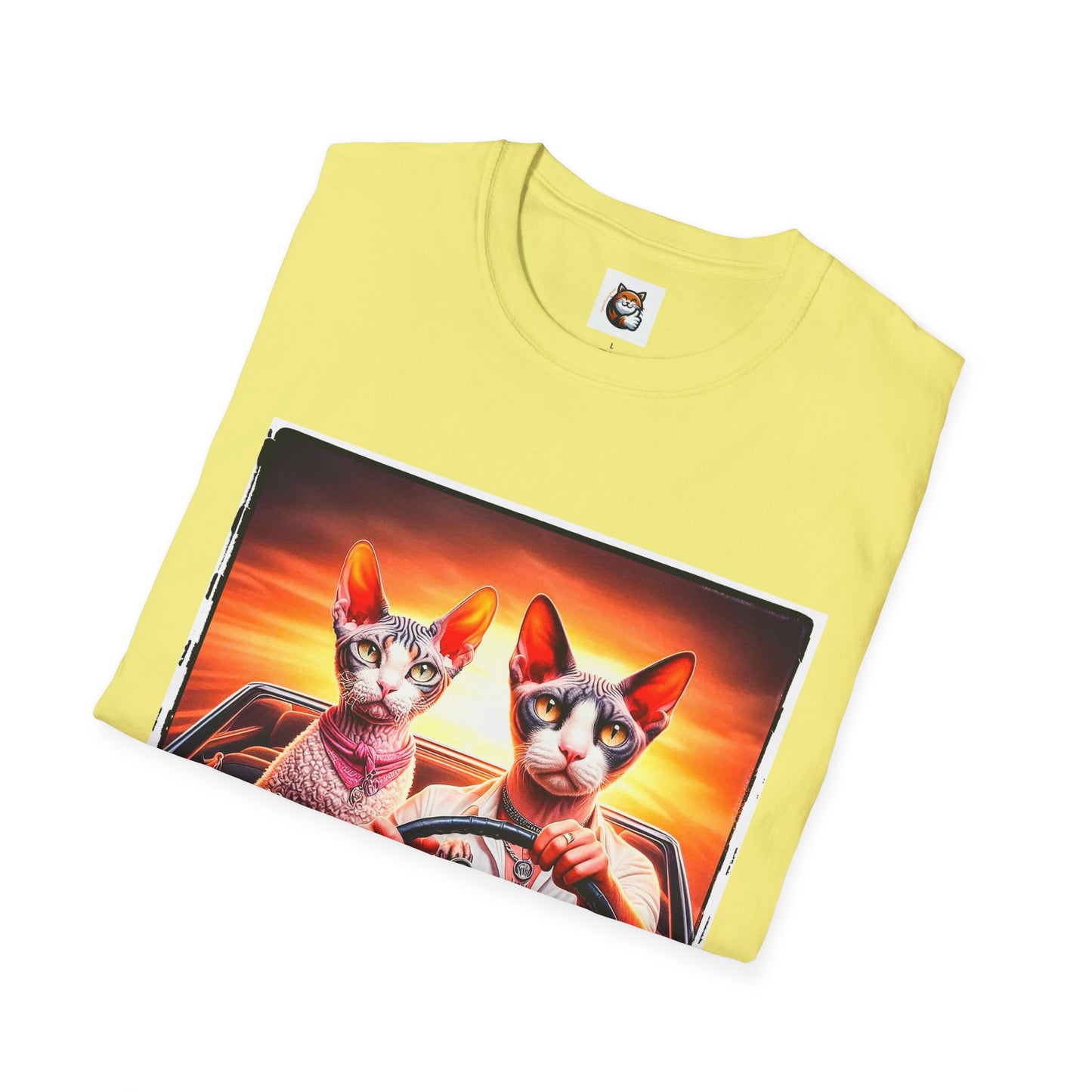 Wacky  Devon Rex Cats driving  Unisex Softstyle T-Shirt