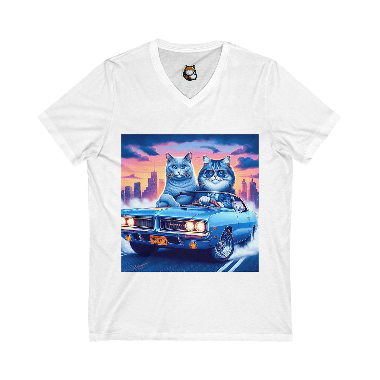Wacky Russian Blue Cat night driving Neck Tee
