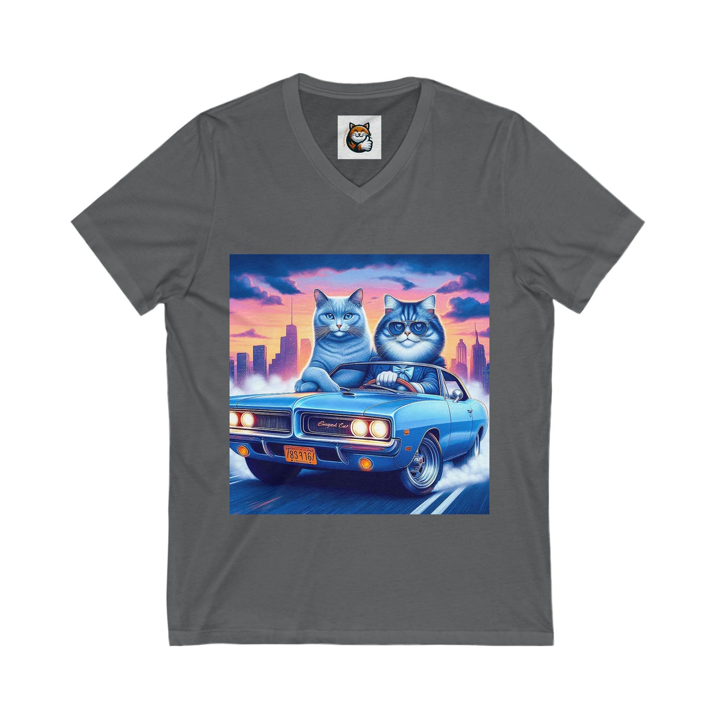 Wacky Russian Blue Cat night driving Neck Tee