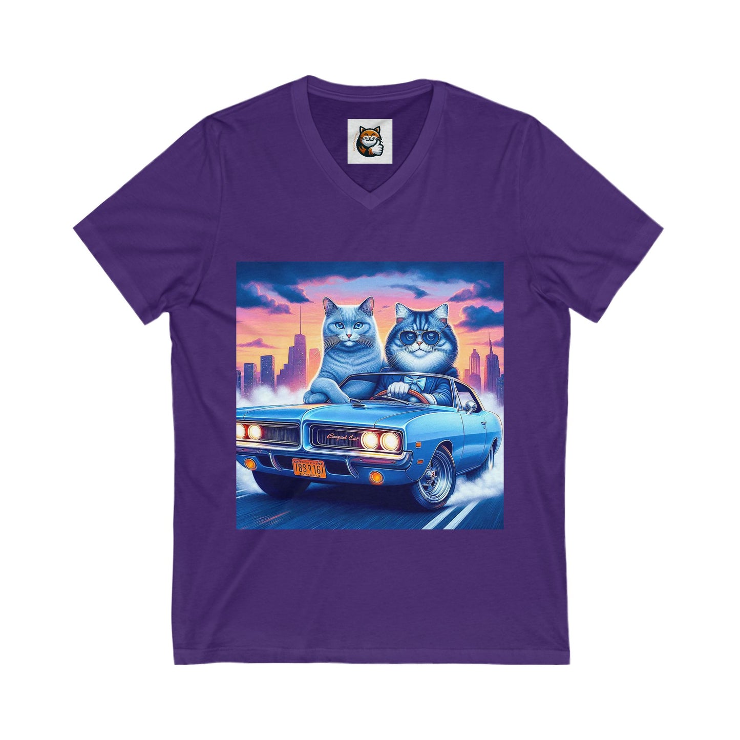 Wacky Russian Blue Cat night driving Neck Tee