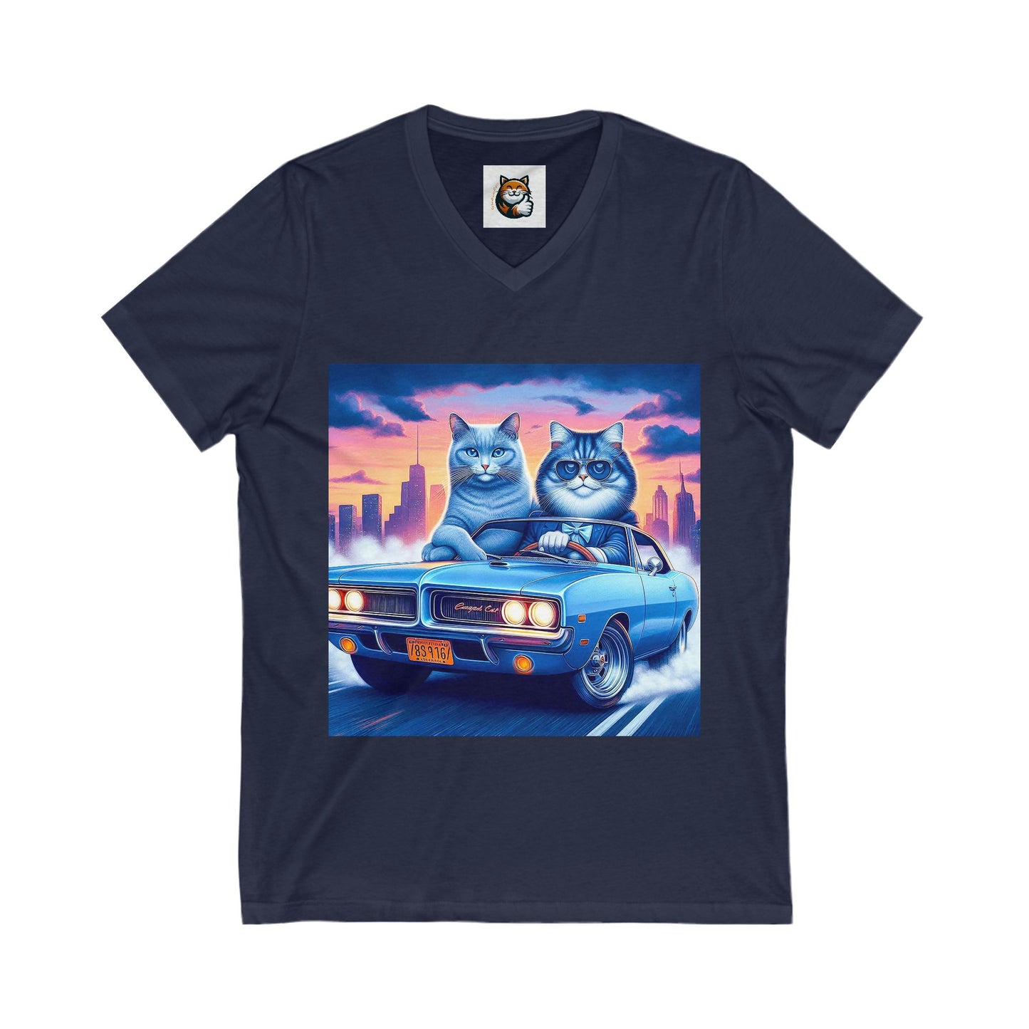 Wacky Russian Blue Cat night driving Neck Tee