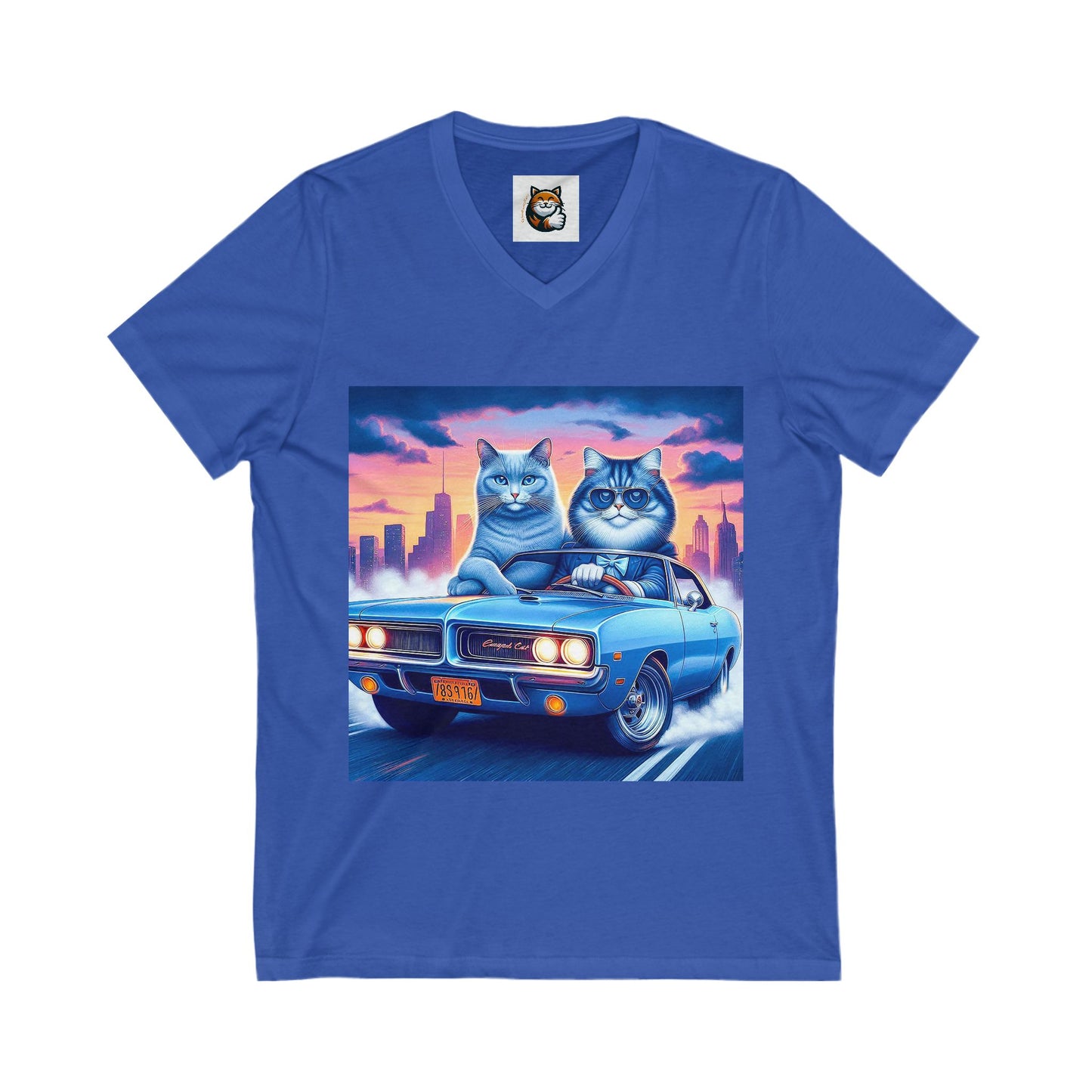 Wacky Russian Blue Cat night driving Neck Tee