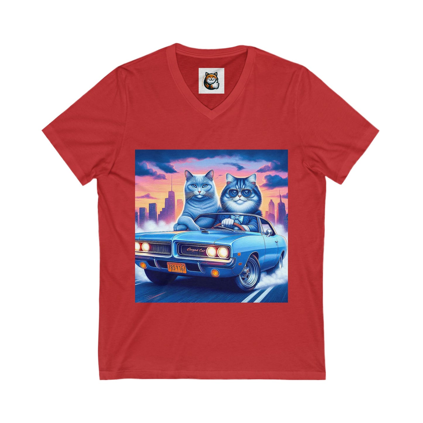 Wacky Russian Blue Cat night driving Neck Tee