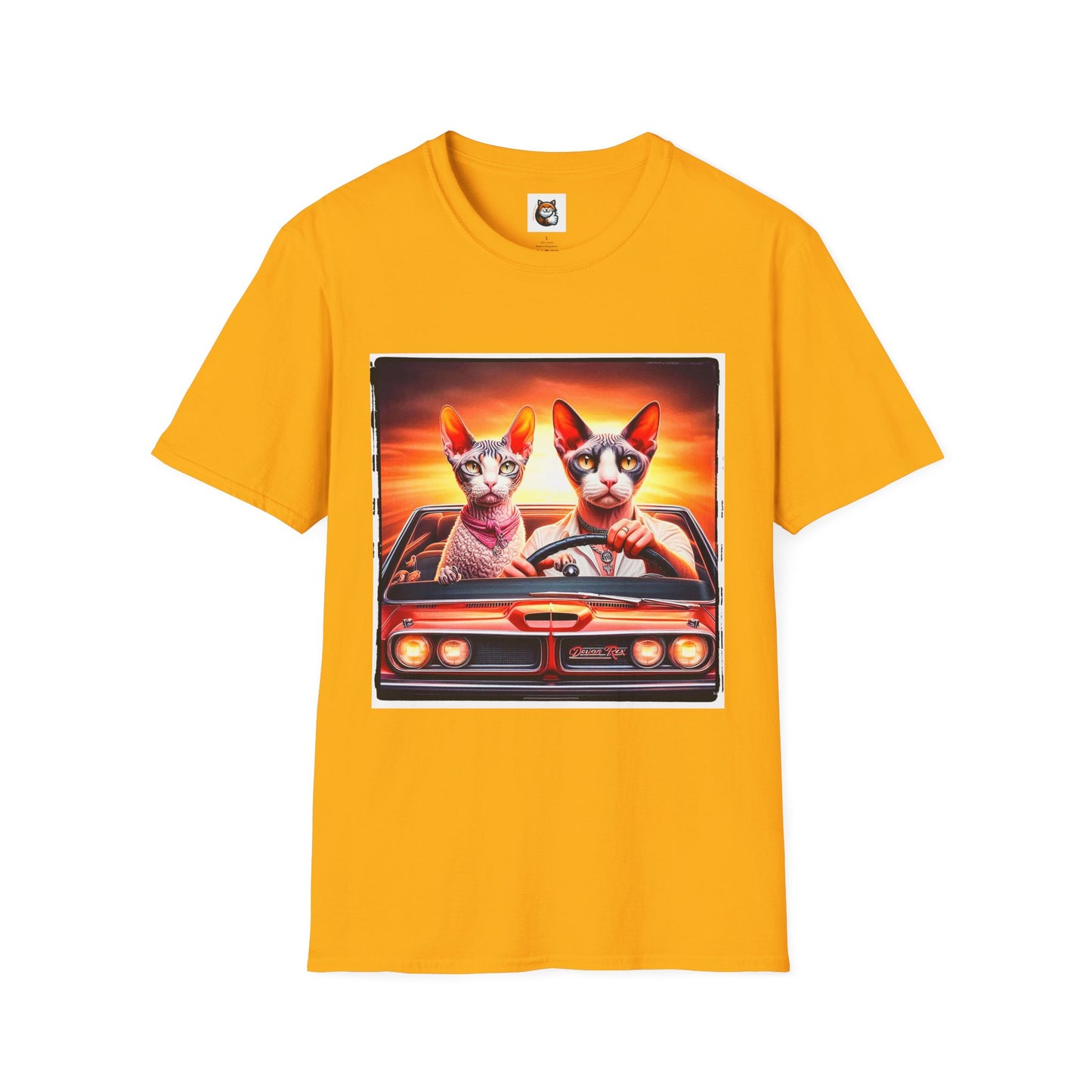 Wacky  Devon Rex Cats driving  Unisex Softstyle T-Shirt