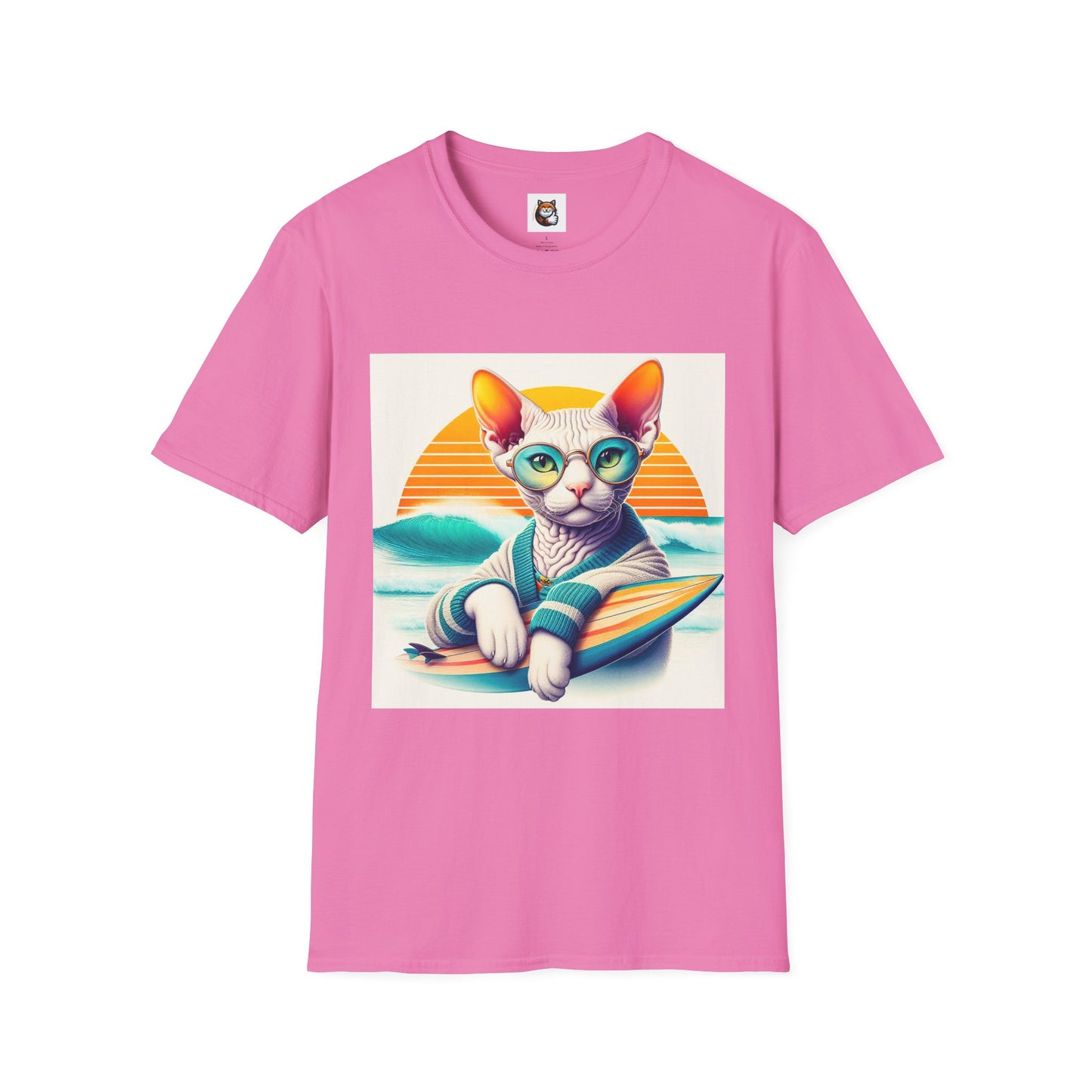 Devon Rex Cat surfing beauty  Softstyle T-Shirt