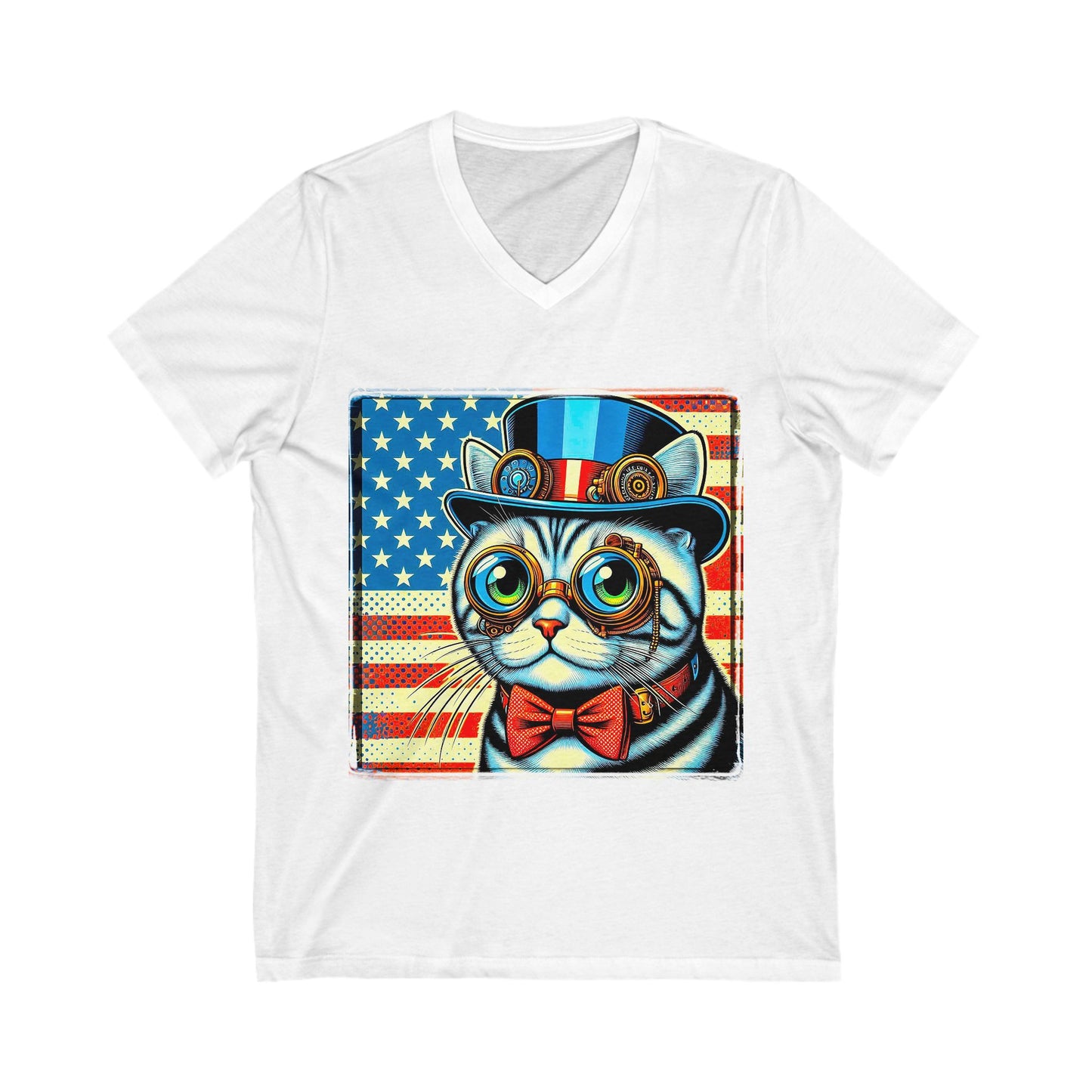 American Shorthair steam punk cutie Jersey Short Sleeve V-Neck Tee