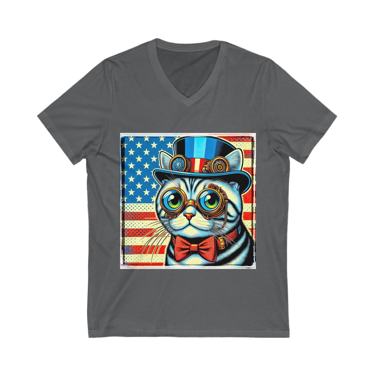 American Shorthair steam punk cutie Jersey Short Sleeve V-Neck Tee