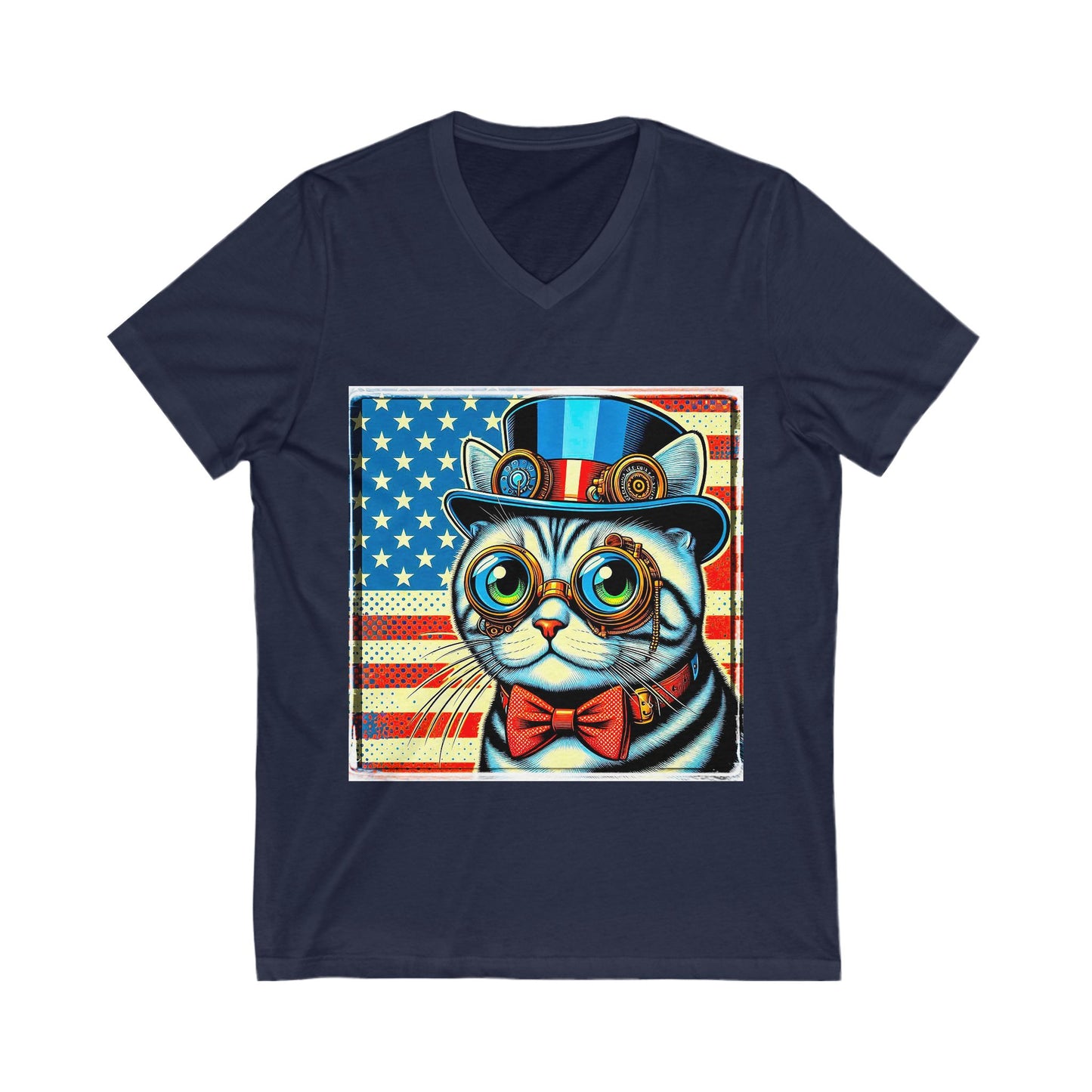 American Shorthair steam punk cutie Jersey Short Sleeve V-Neck Tee