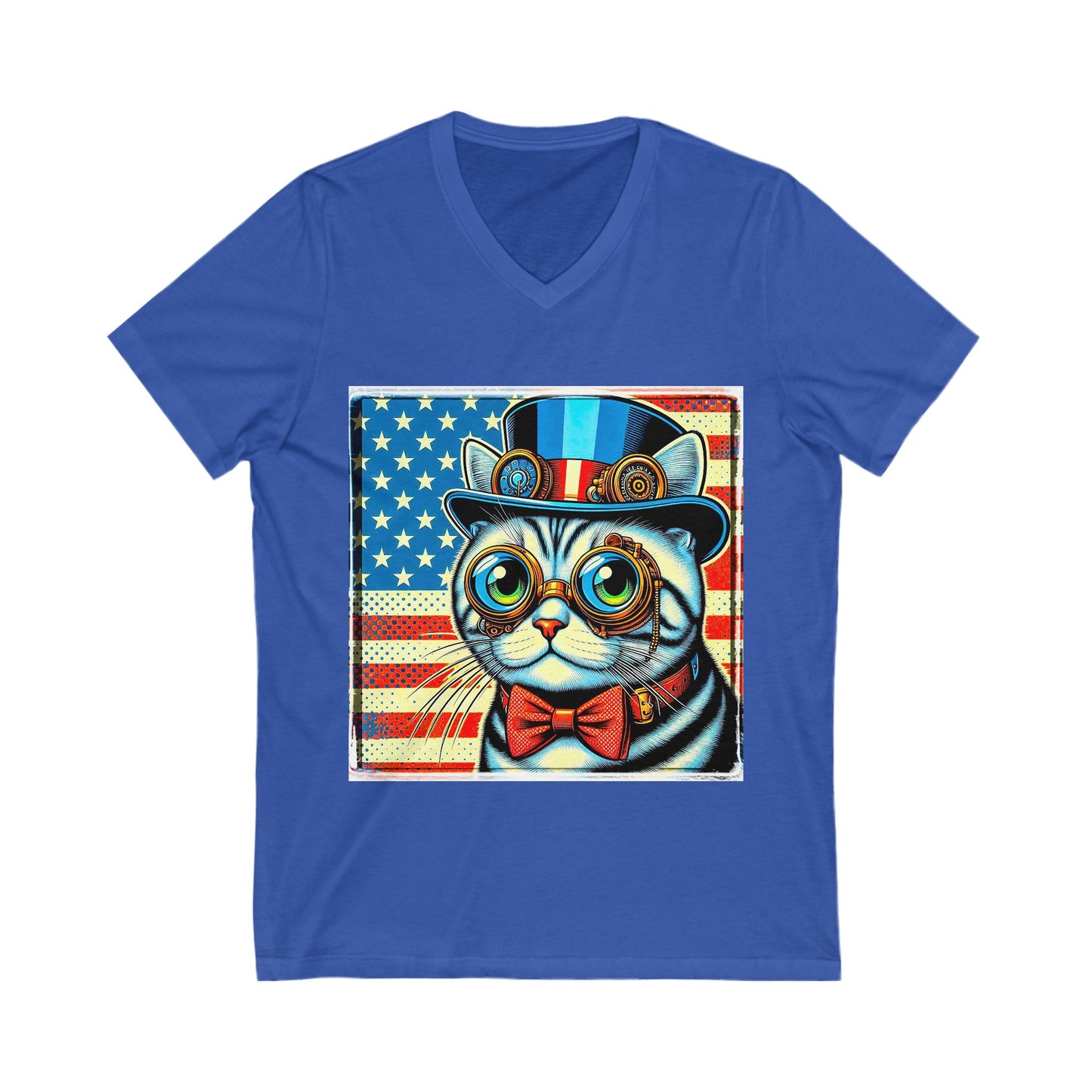 American Shorthair steam punk cutie Jersey Short Sleeve V-Neck Tee