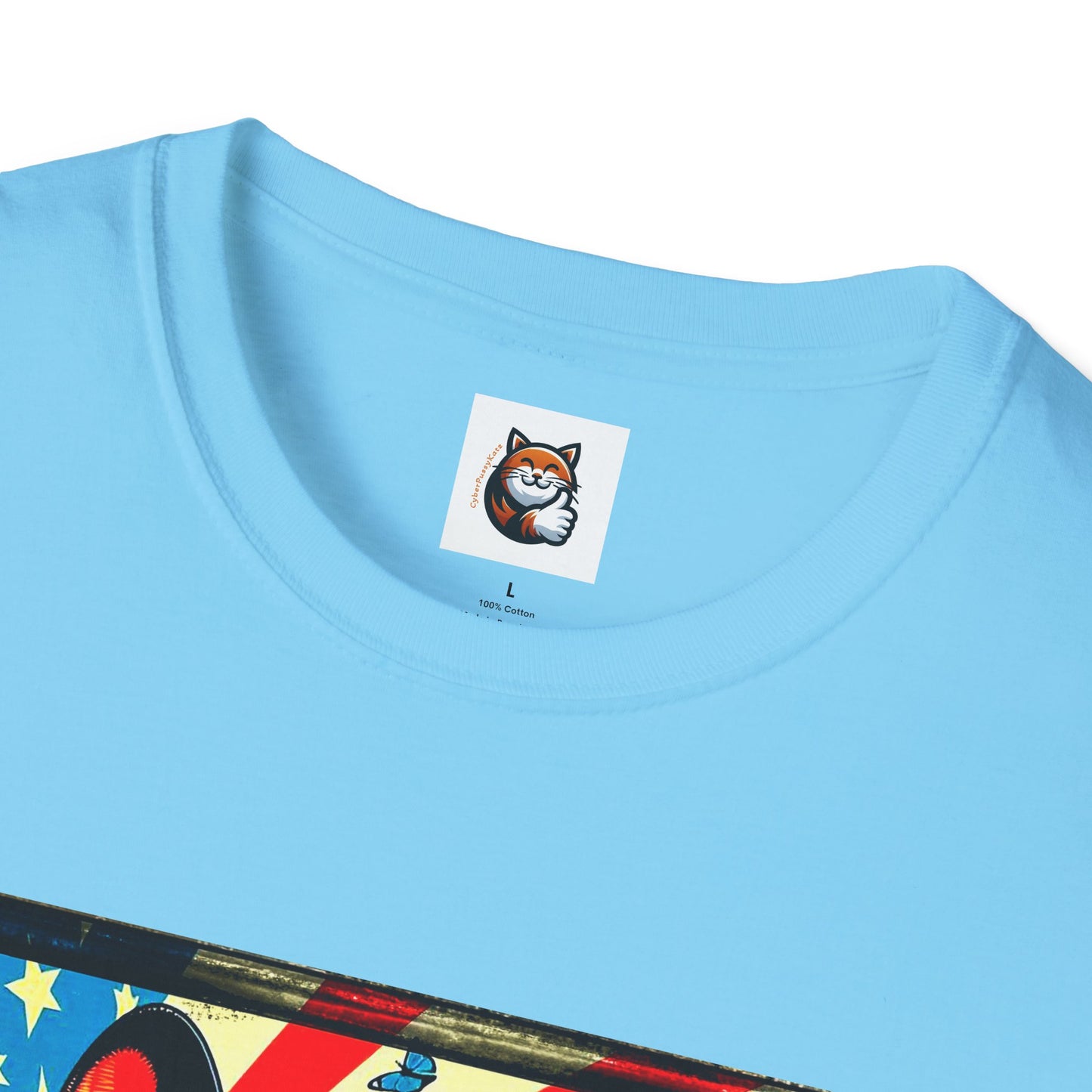 Devon Rex Cat American flag  Softstyle T-Shirt