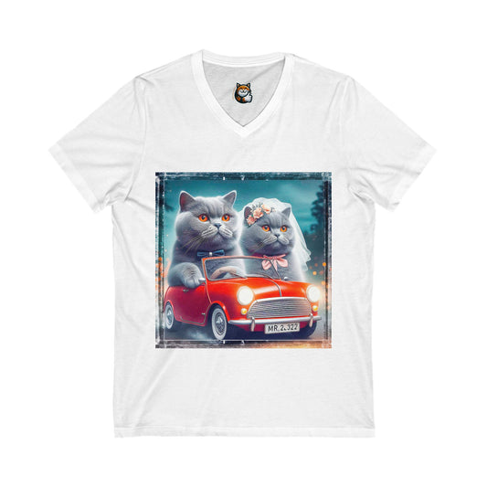 Wacky British Shorthair married couple Jersey Short Sleeve V-Neck Tee