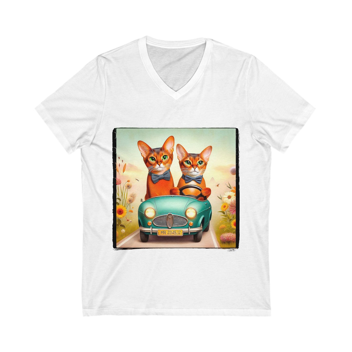 Wacky Abyssinian tiny car  Unisex Jersey Short Sleeve V-Neck Tee