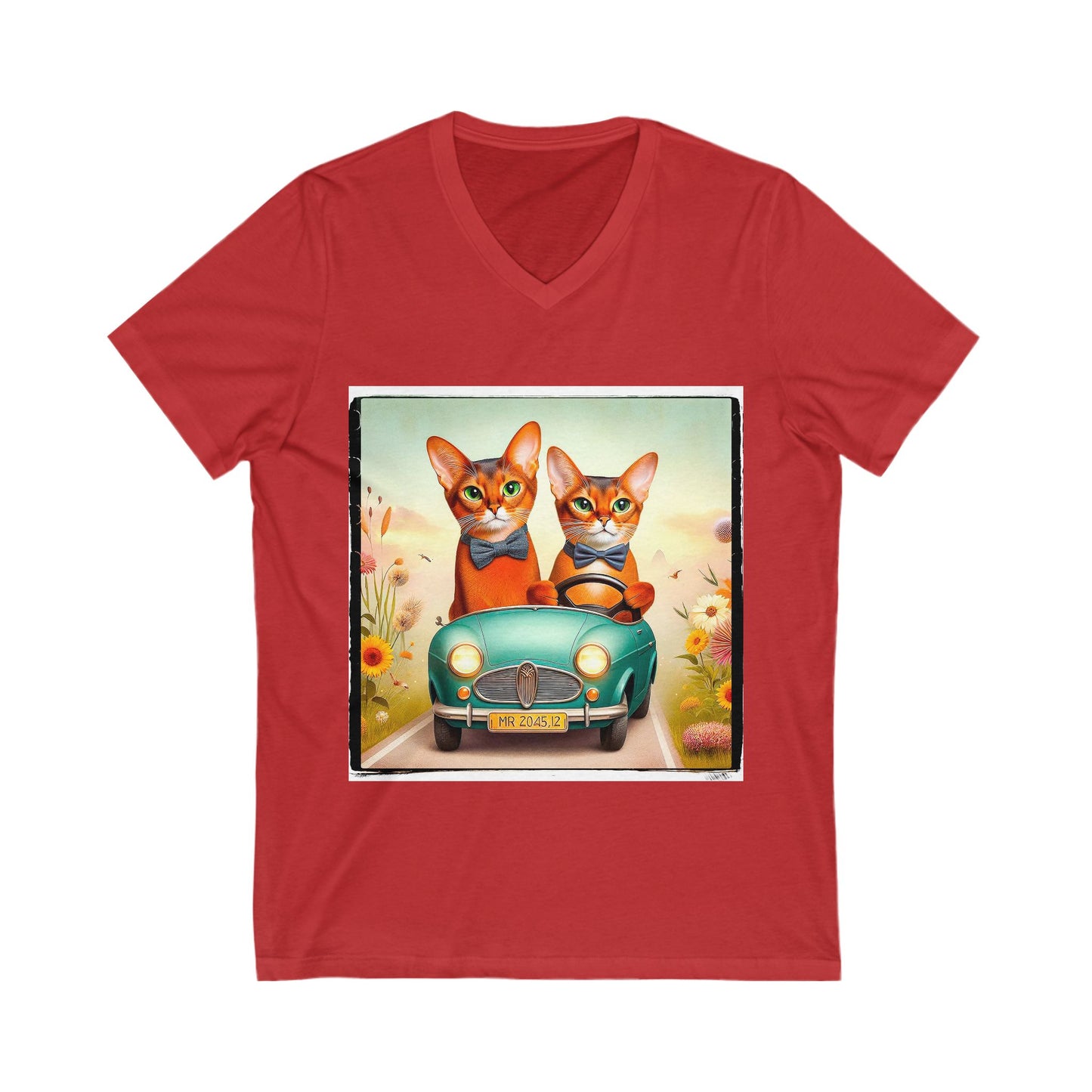 Wacky Abyssinian tiny car  Unisex Jersey Short Sleeve V-Neck Tee