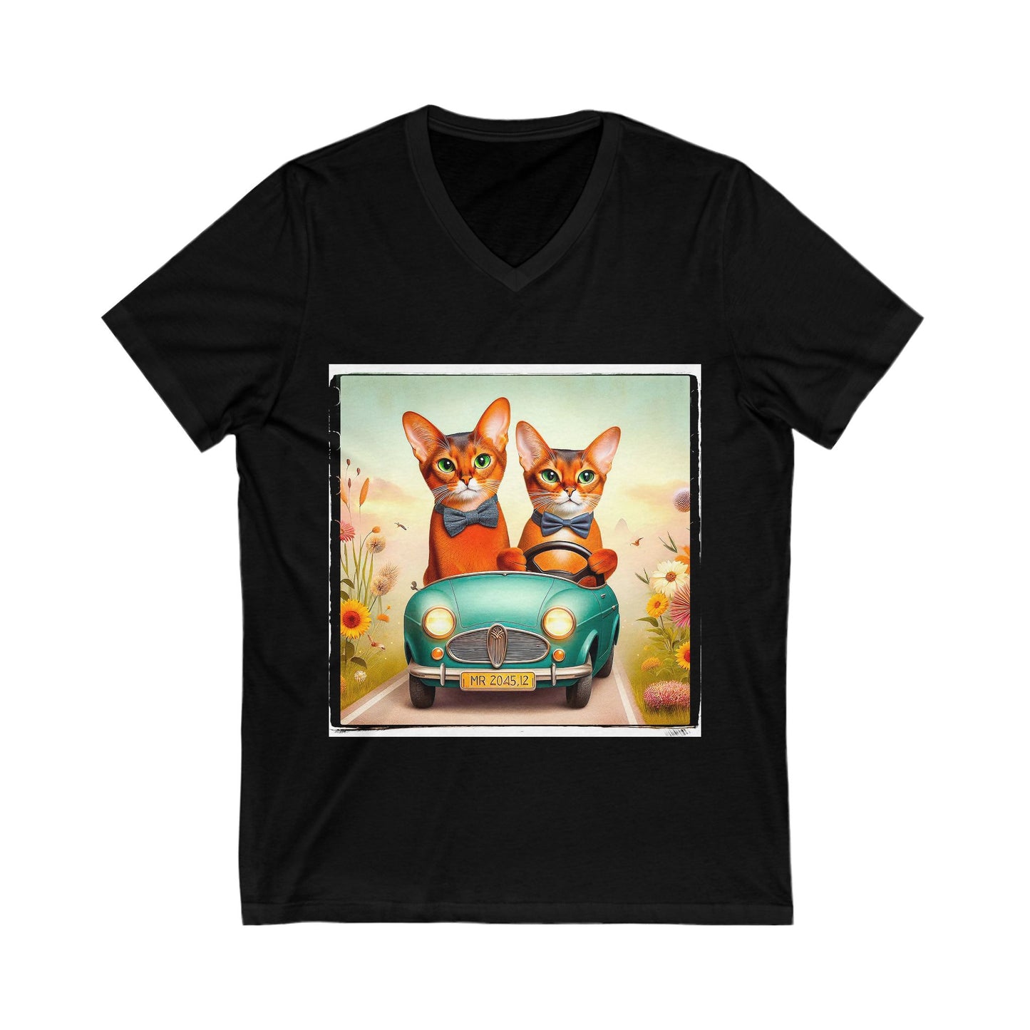 Wacky Abyssinian tiny car  Unisex Jersey Short Sleeve V-Neck Tee