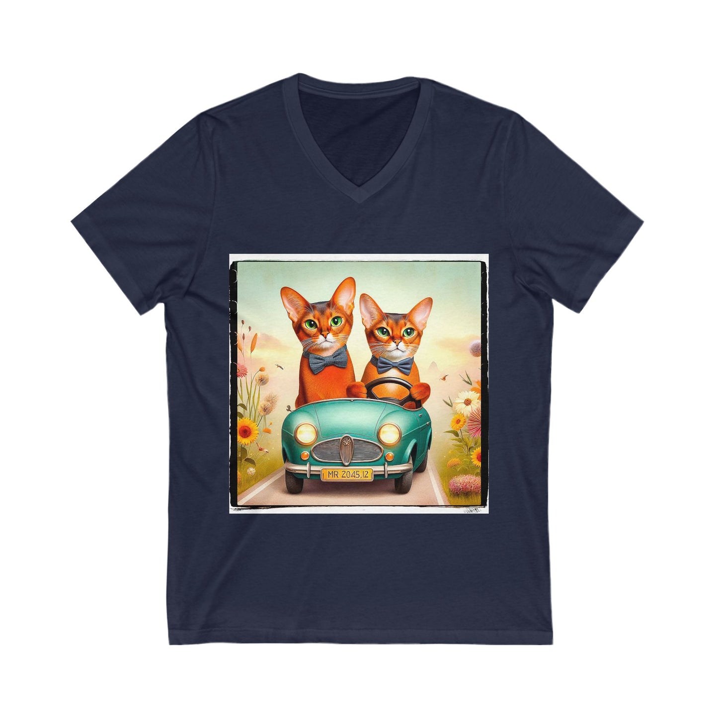 Wacky Abyssinian tiny car  Unisex Jersey Short Sleeve V-Neck Tee