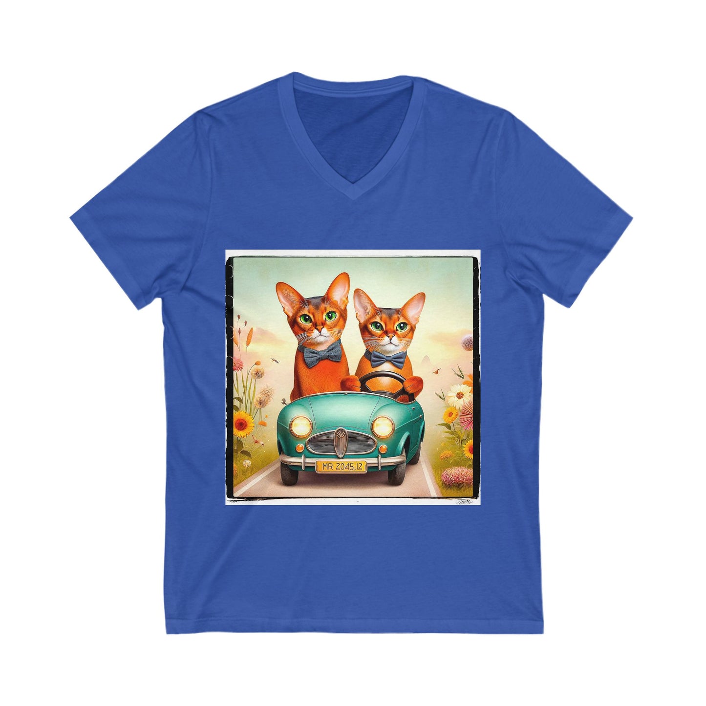 Wacky Abyssinian tiny car  Unisex Jersey Short Sleeve V-Neck Tee