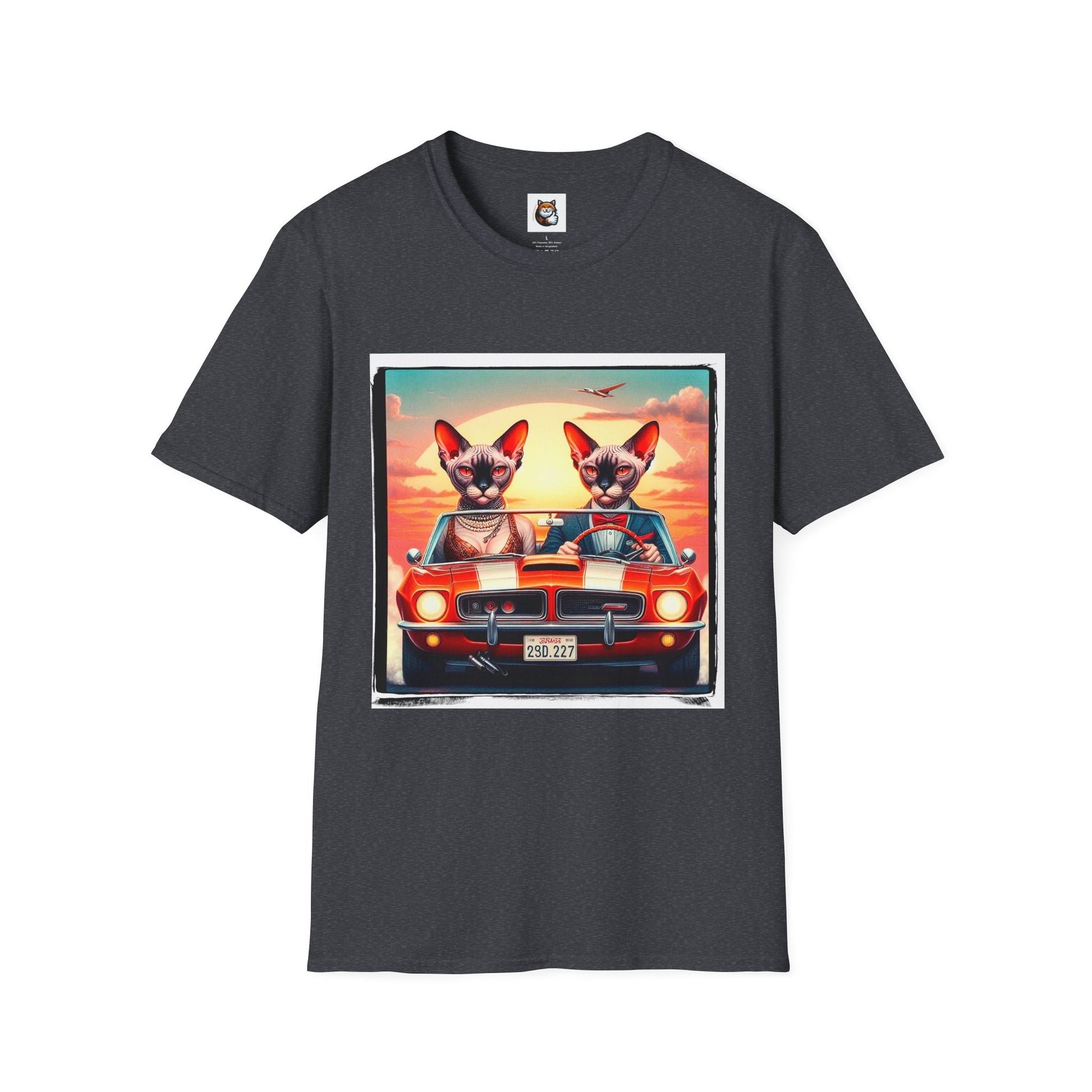 Wacky Devon Rex vintage car Unisex Softstyle T-Shirt by Printify