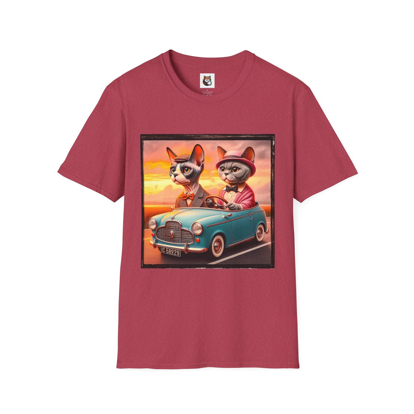 Wacky Devon Rex driving Unisex Softstyle T-Shirt