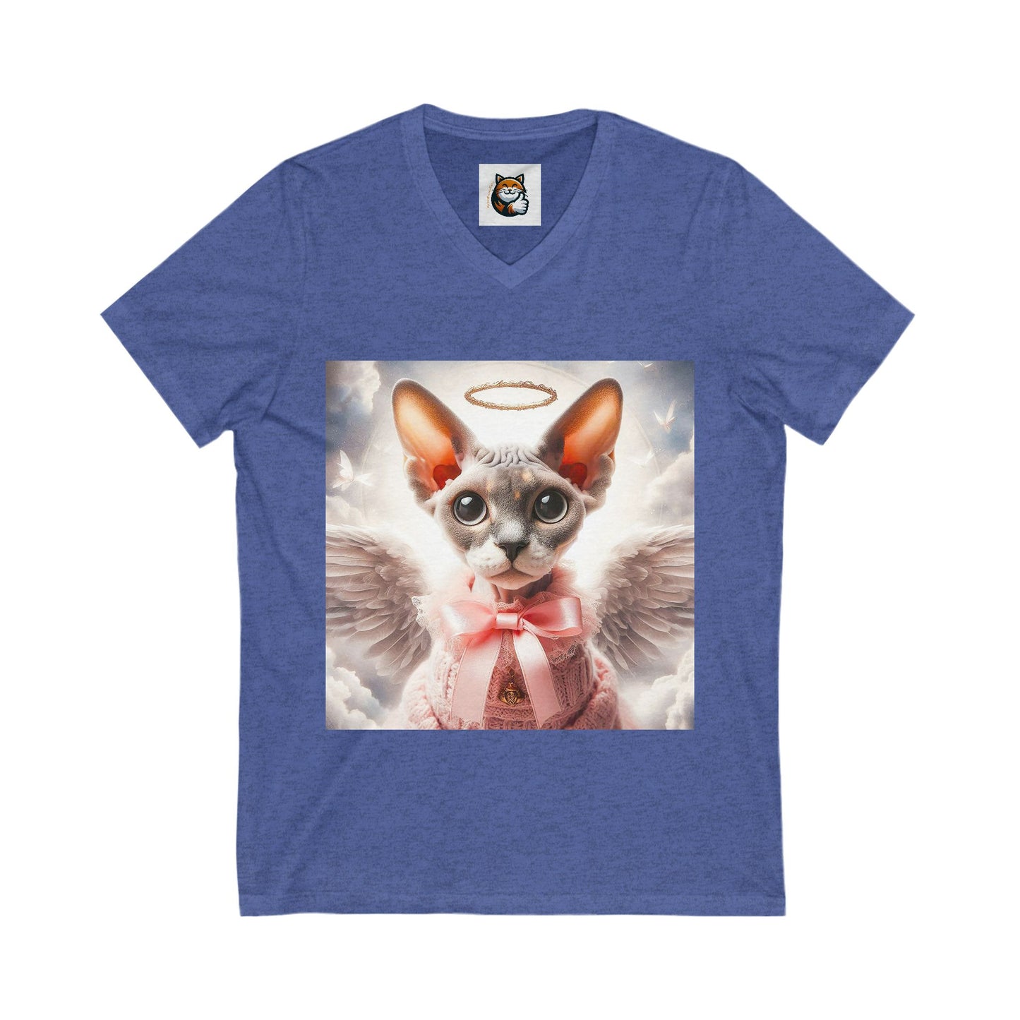 Devon Rex Cat heavenly Angel  Jersey Short Sleeve V-Neck Tee