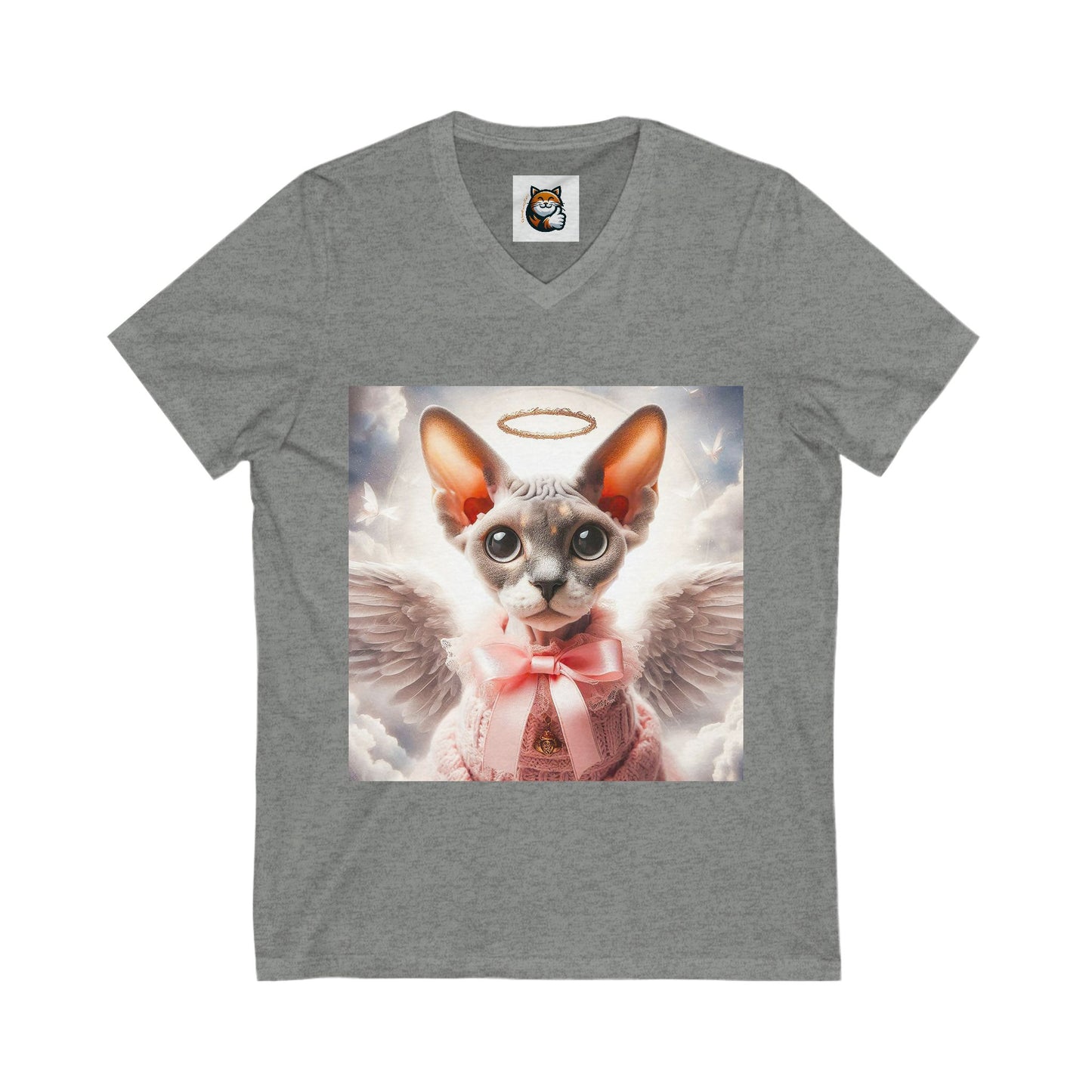 Devon Rex Cat heavenly Angel  Jersey Short Sleeve V-Neck Tee