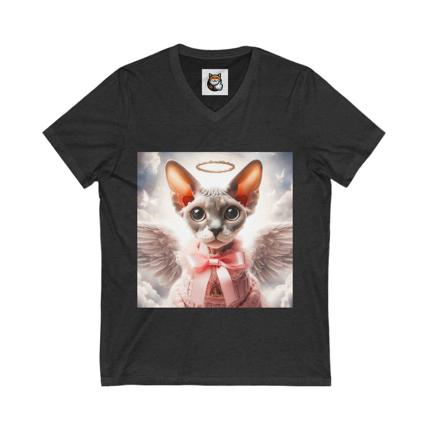 Devon Rex Cat heavenly Angel  Jersey Short Sleeve V-Neck Tee
