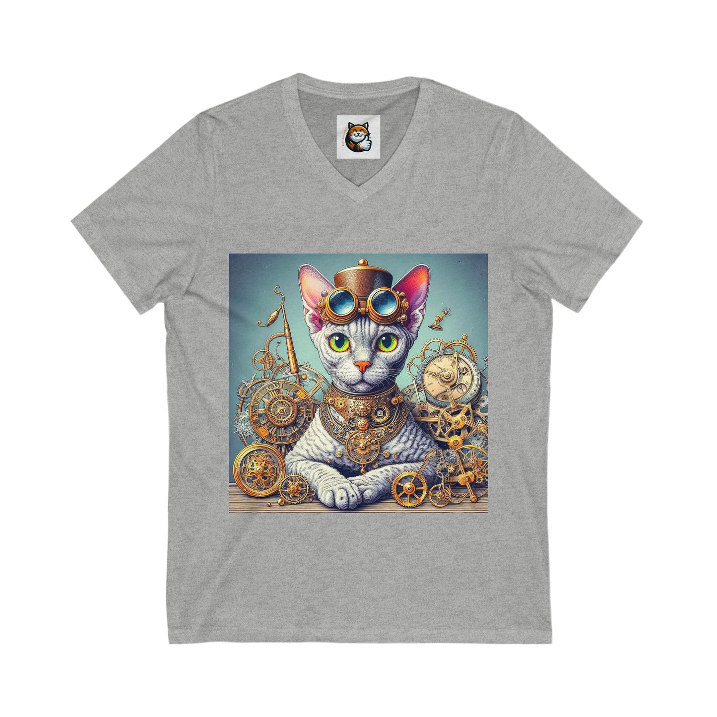 Devon Rex Cat steam punk Jersey Short Sleeve V-Neck Tee