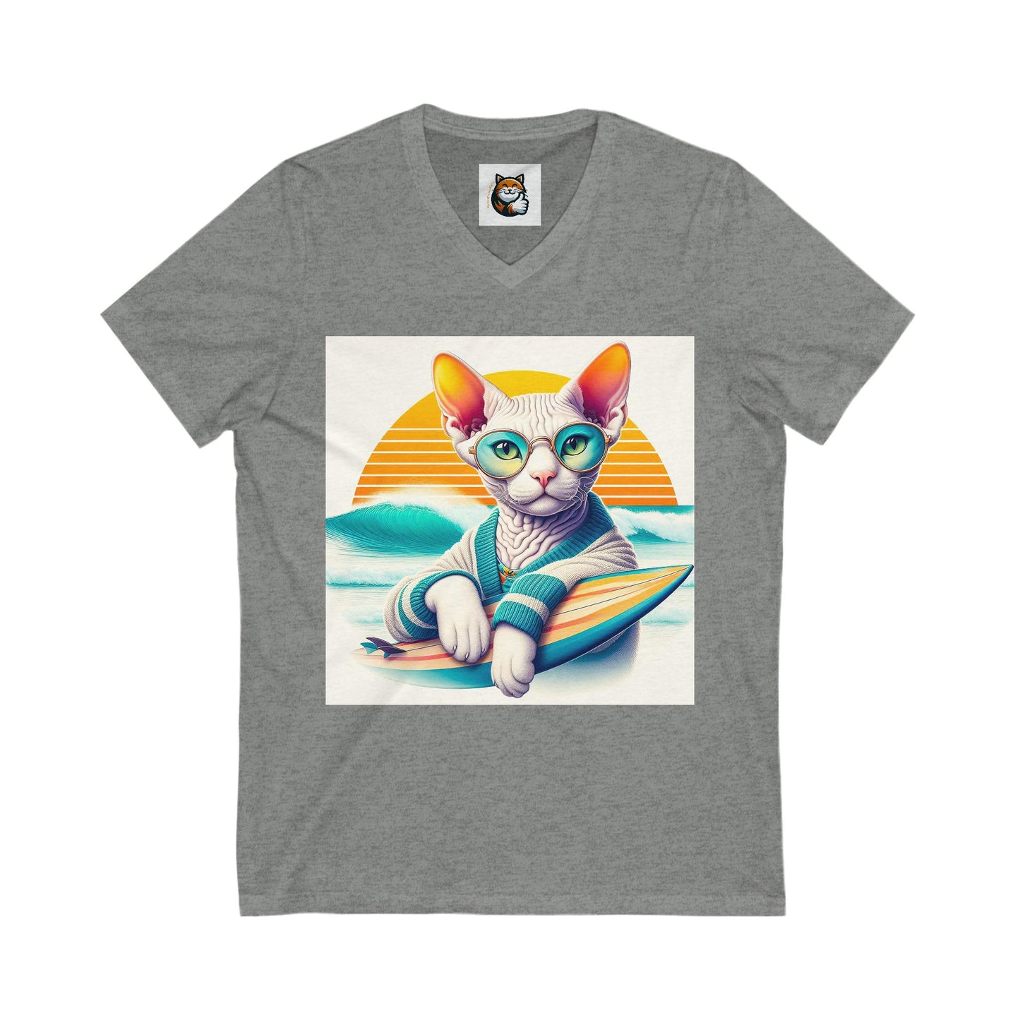 Devon Rex Cat Unisex Jersey Short Sleeve V-Neck Tee