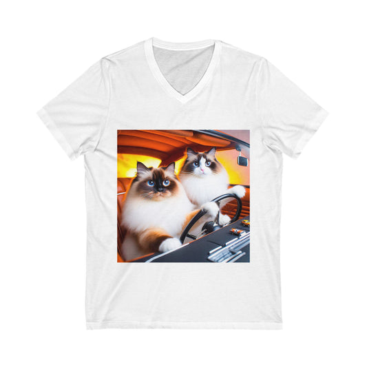 Wacky Ragdoll Cat Unisex Jersey Short Sleeve V-Neck Tee