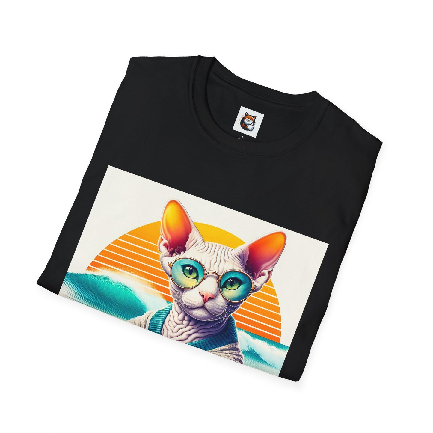 Devon Rex Cat surfing beauty  Softstyle T-Shirt