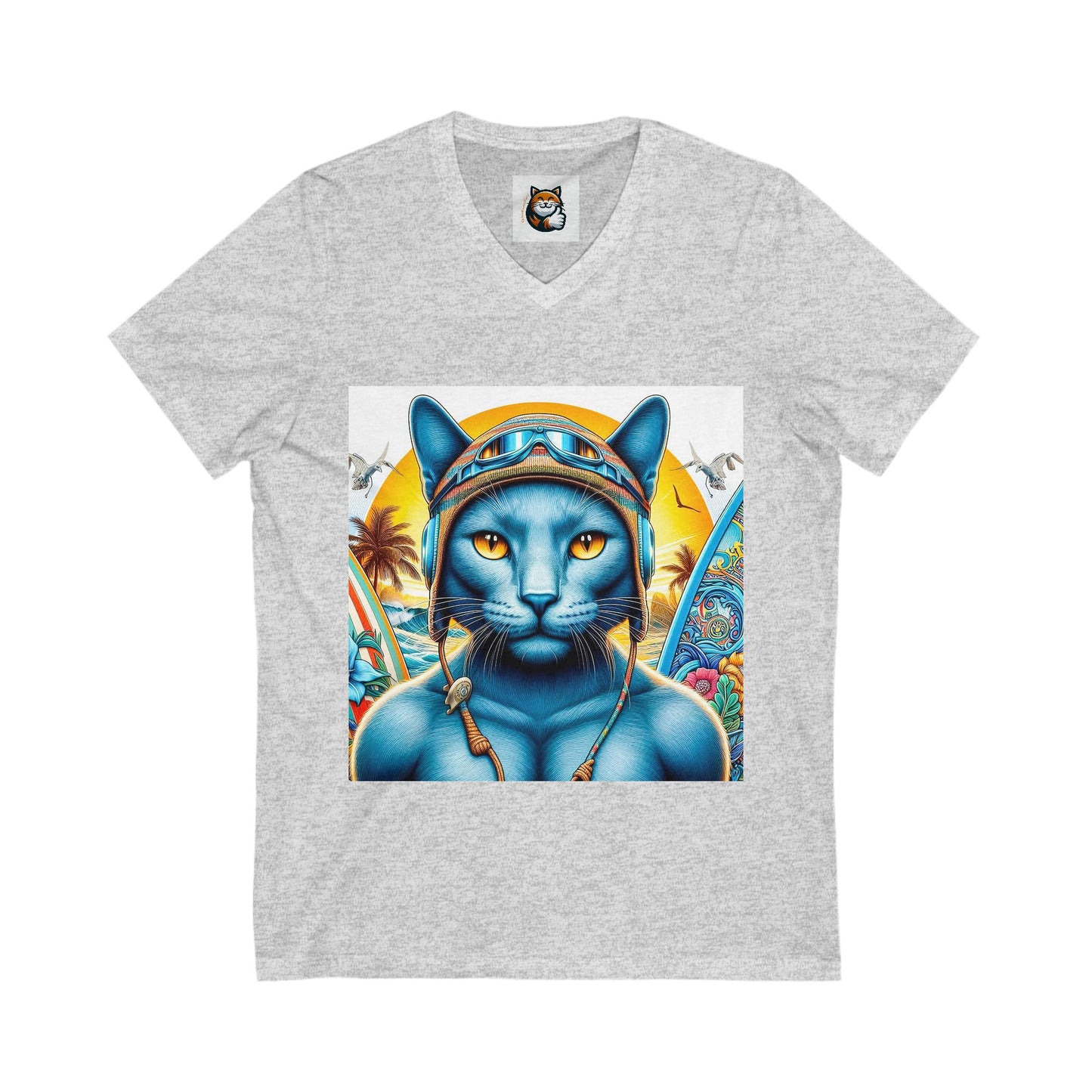 Russian Blue Cat Unisex Jersey Short Sleeve V-Neck Tee