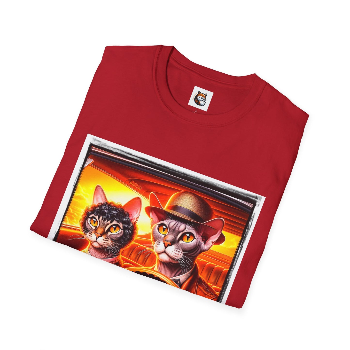 Wacky  Devon Rex couple driving  Unisex Softstyle T-Shirt
