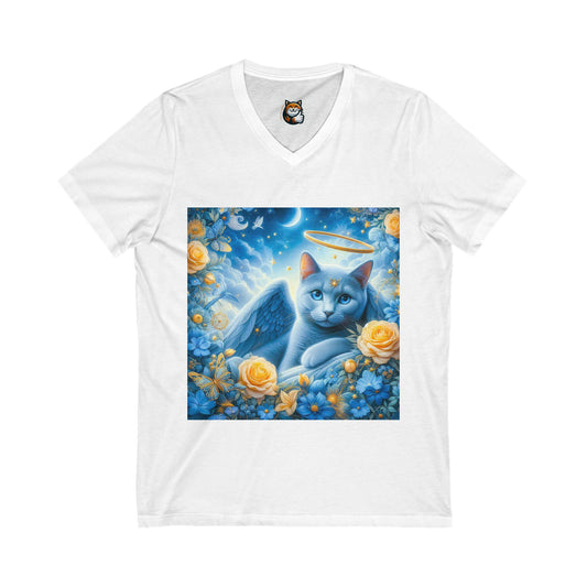 Russian Blue Cat Unisex Jersey Short Sleeve V-Neck Tee