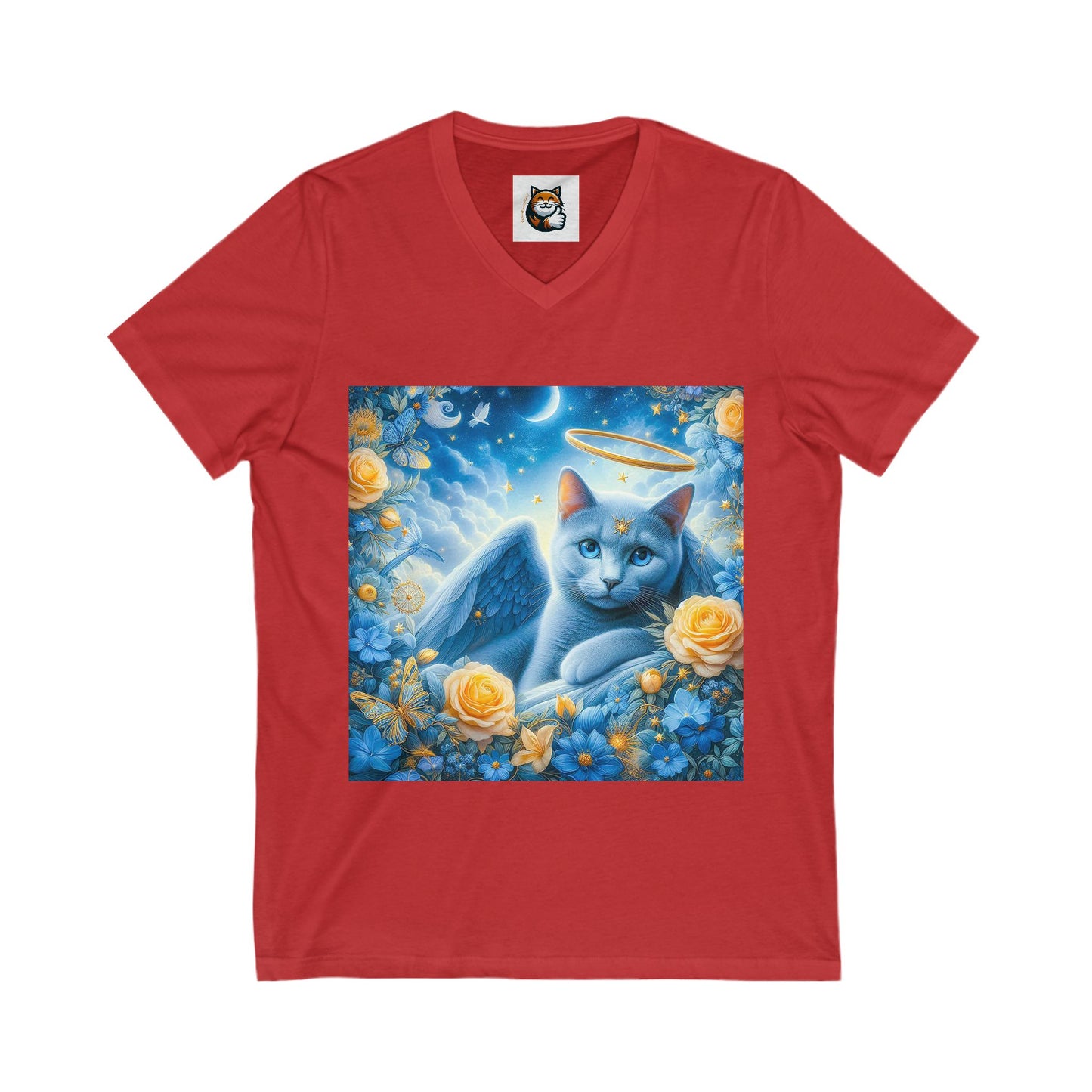 Russian Blue Cat Unisex Jersey Short Sleeve V-Neck Tee