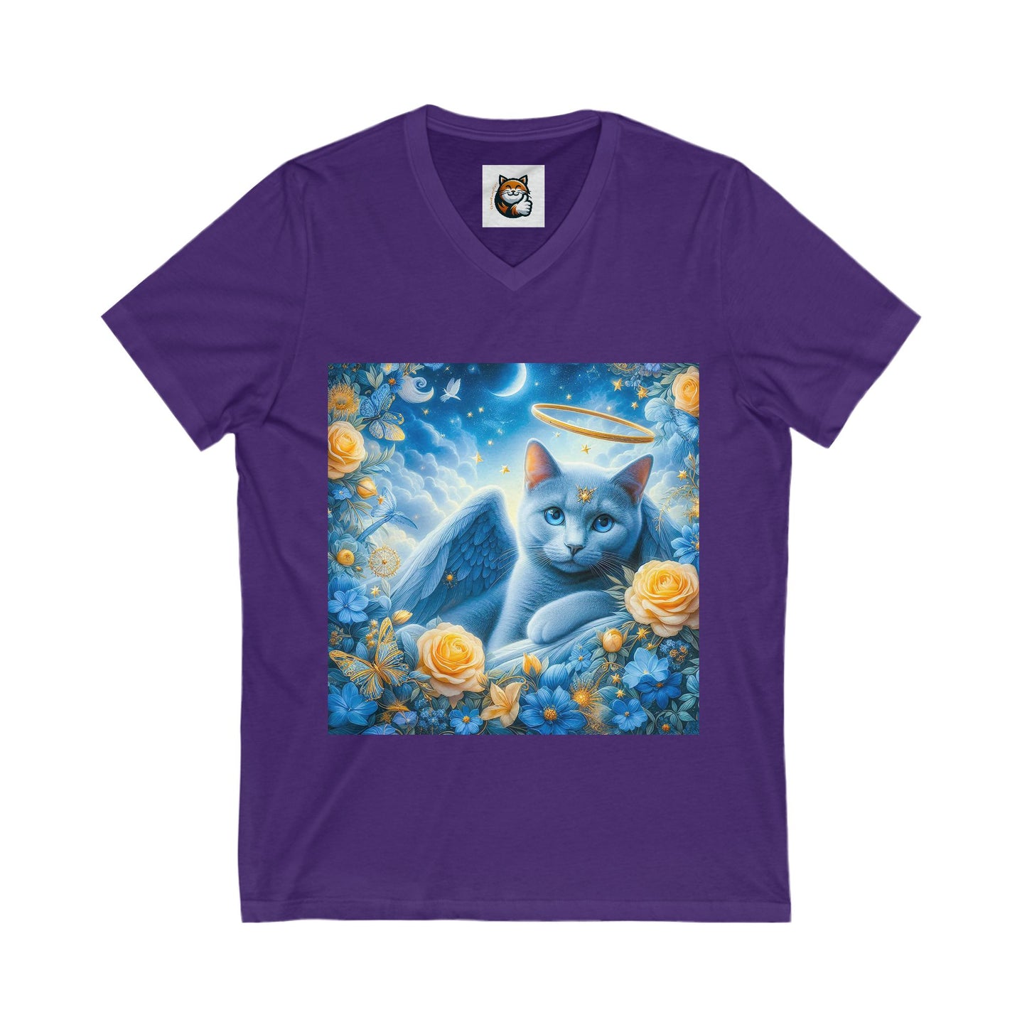 Russian Blue Cat Unisex Jersey Short Sleeve V-Neck Tee