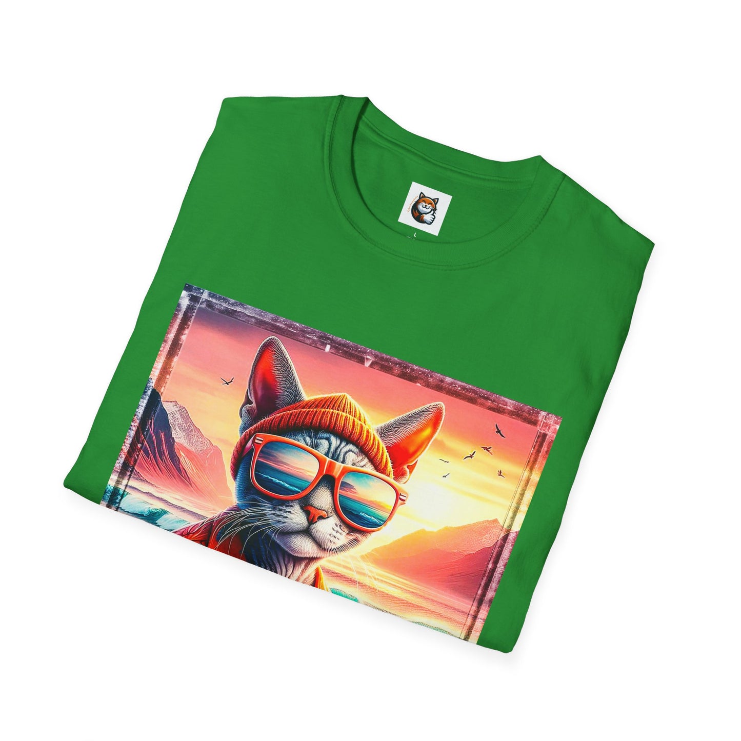 Devon Rex Cat surfs up Softstyle T-Shirt