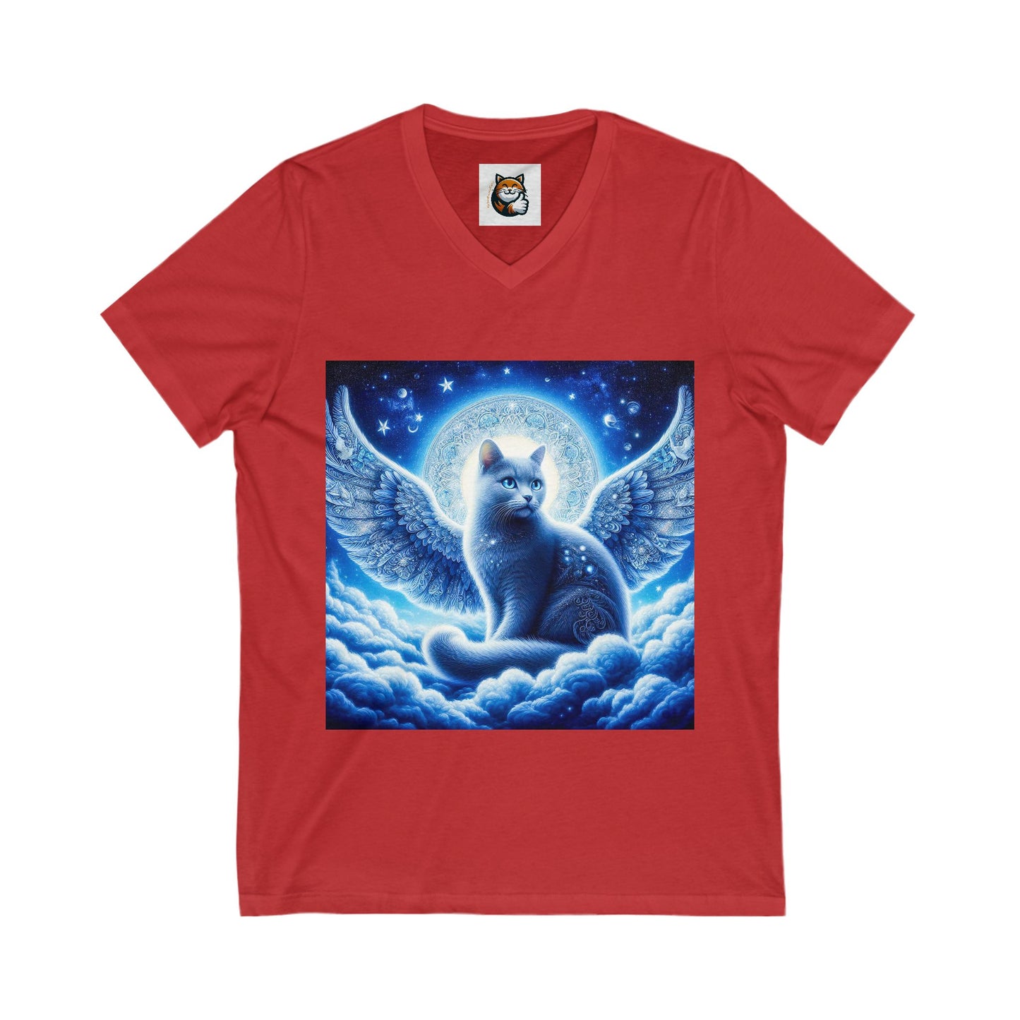 Russian Blue Cat blue Angel Short Sleeve V-Neck Tee